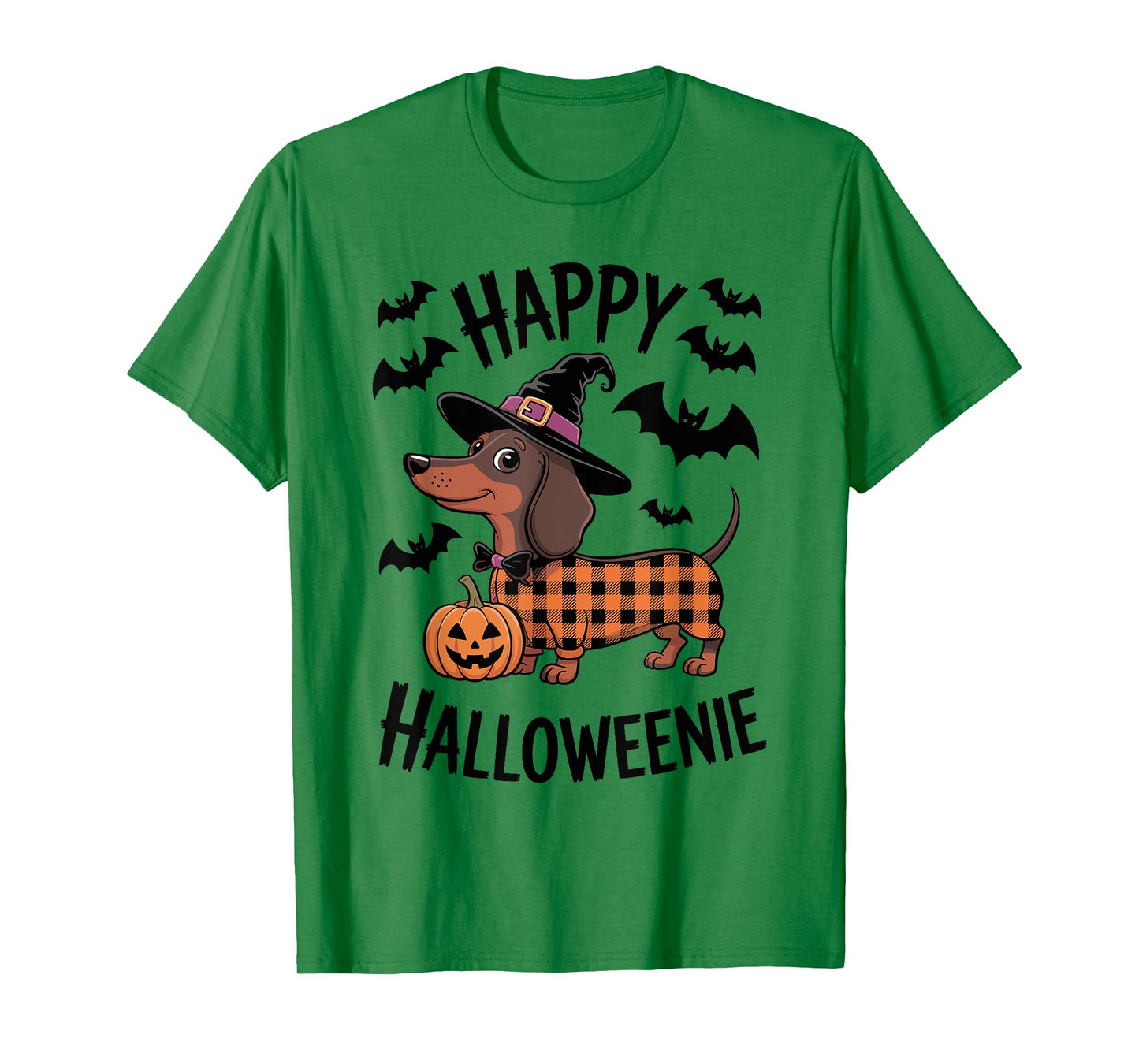 Happy Halloweenie Buffalo Plaid Funny Dachshund Halloween T-Shirt