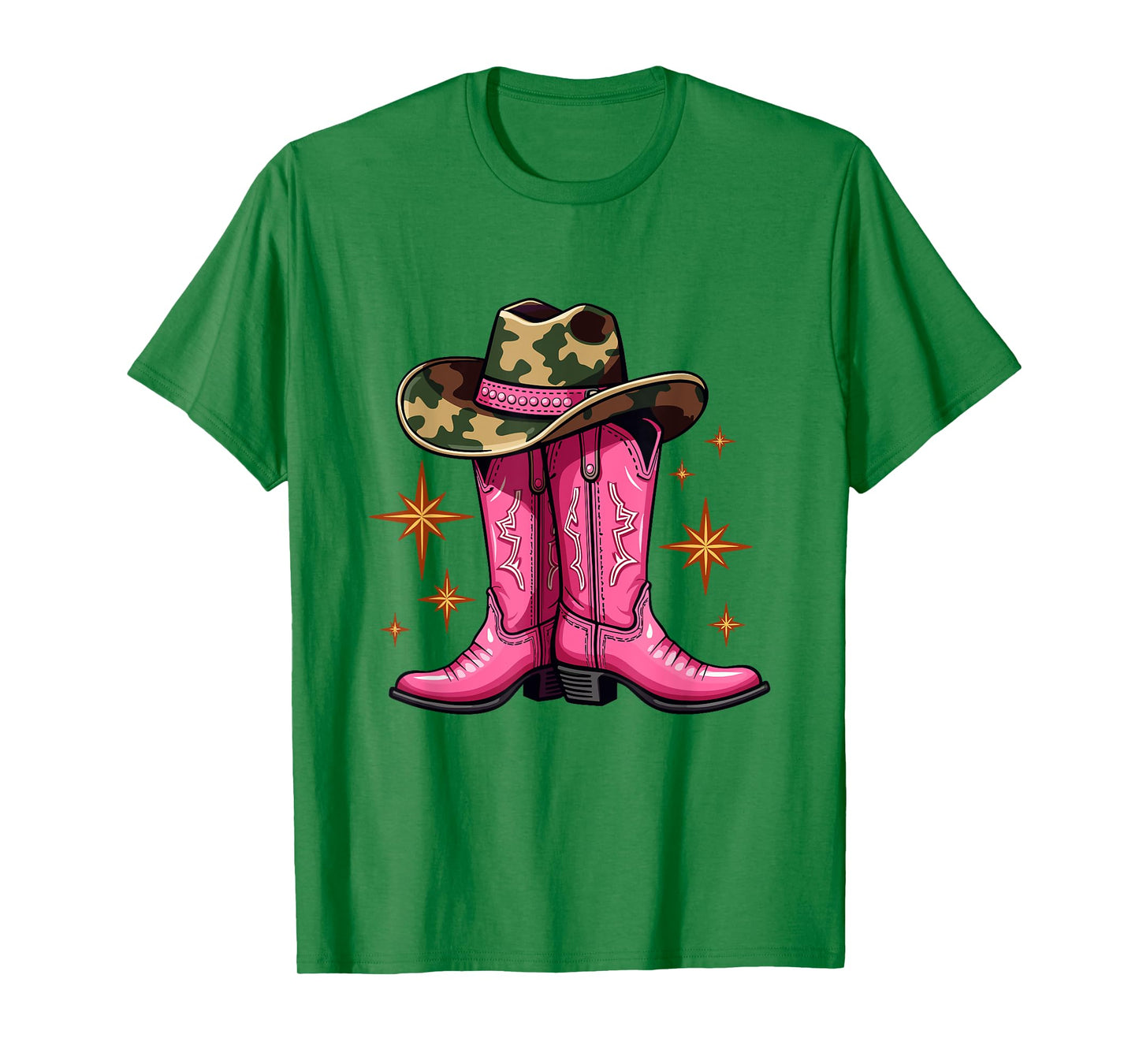 Pink Cowboy Boots & Camo Hat Country Western T-Shirt