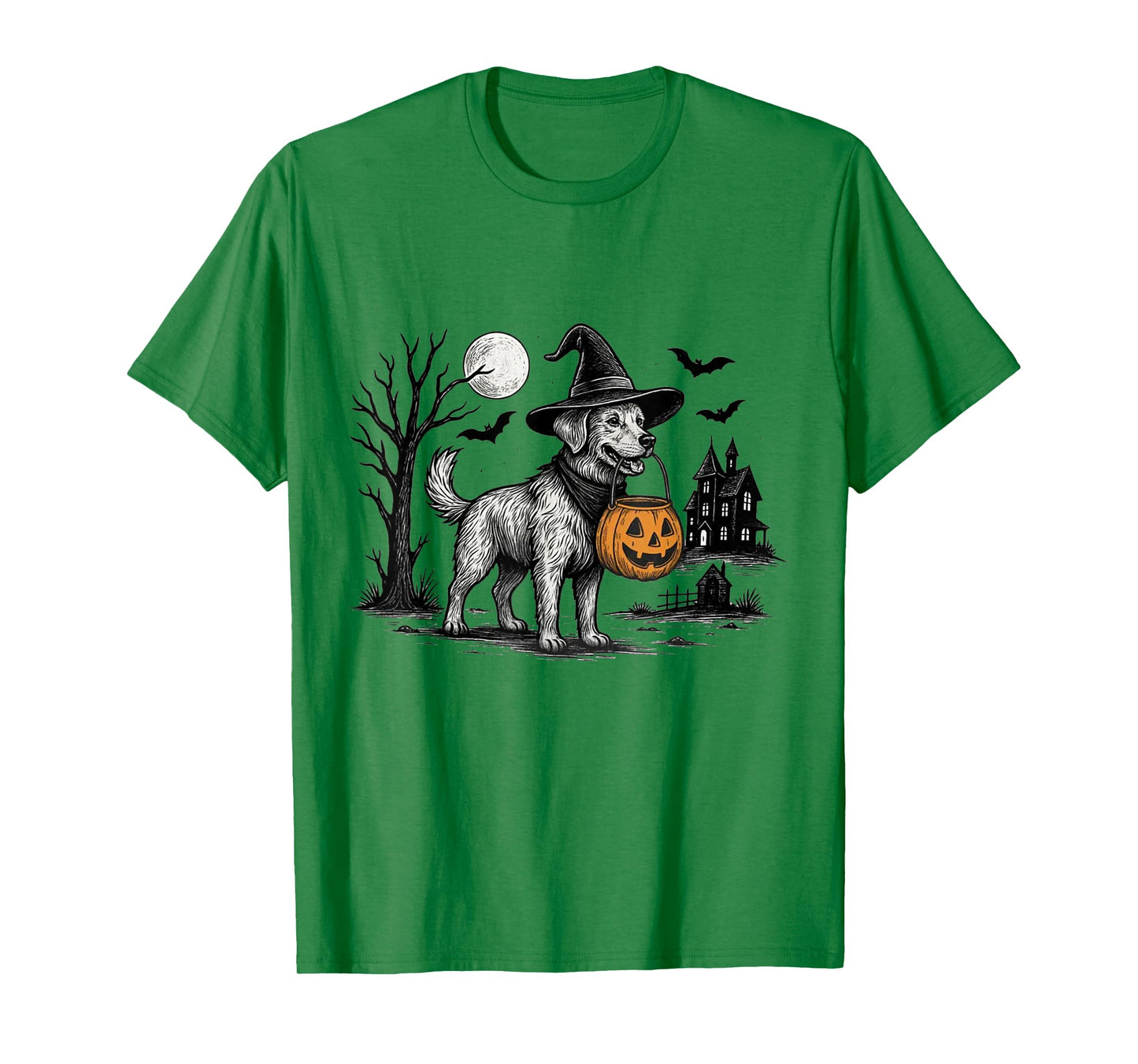 Witch Dog With Pumpkin Basket Halloween Dog Lover T-Shirt