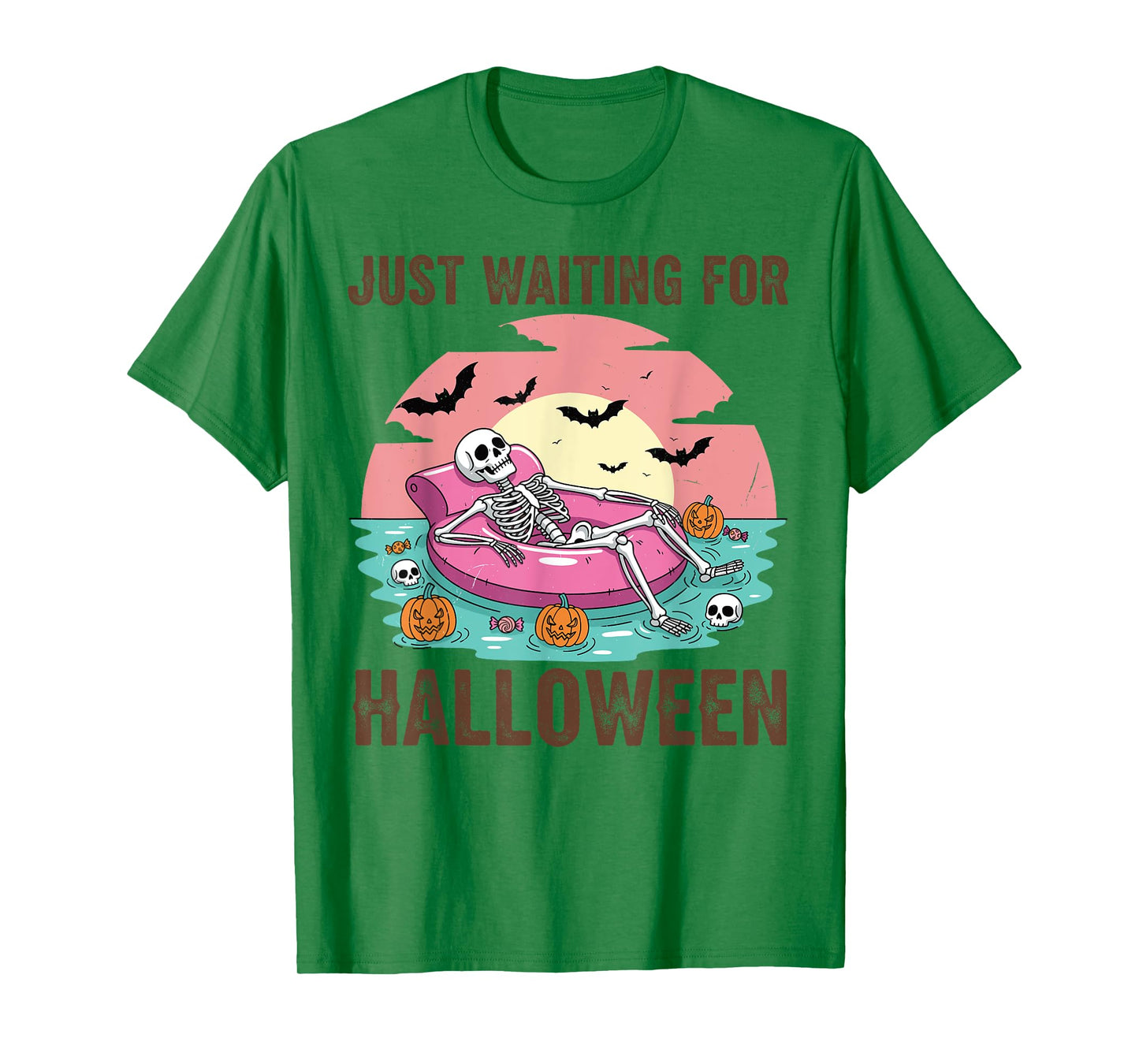 Just Waiting For Halloween skeleton party halloween beach T-Shirt