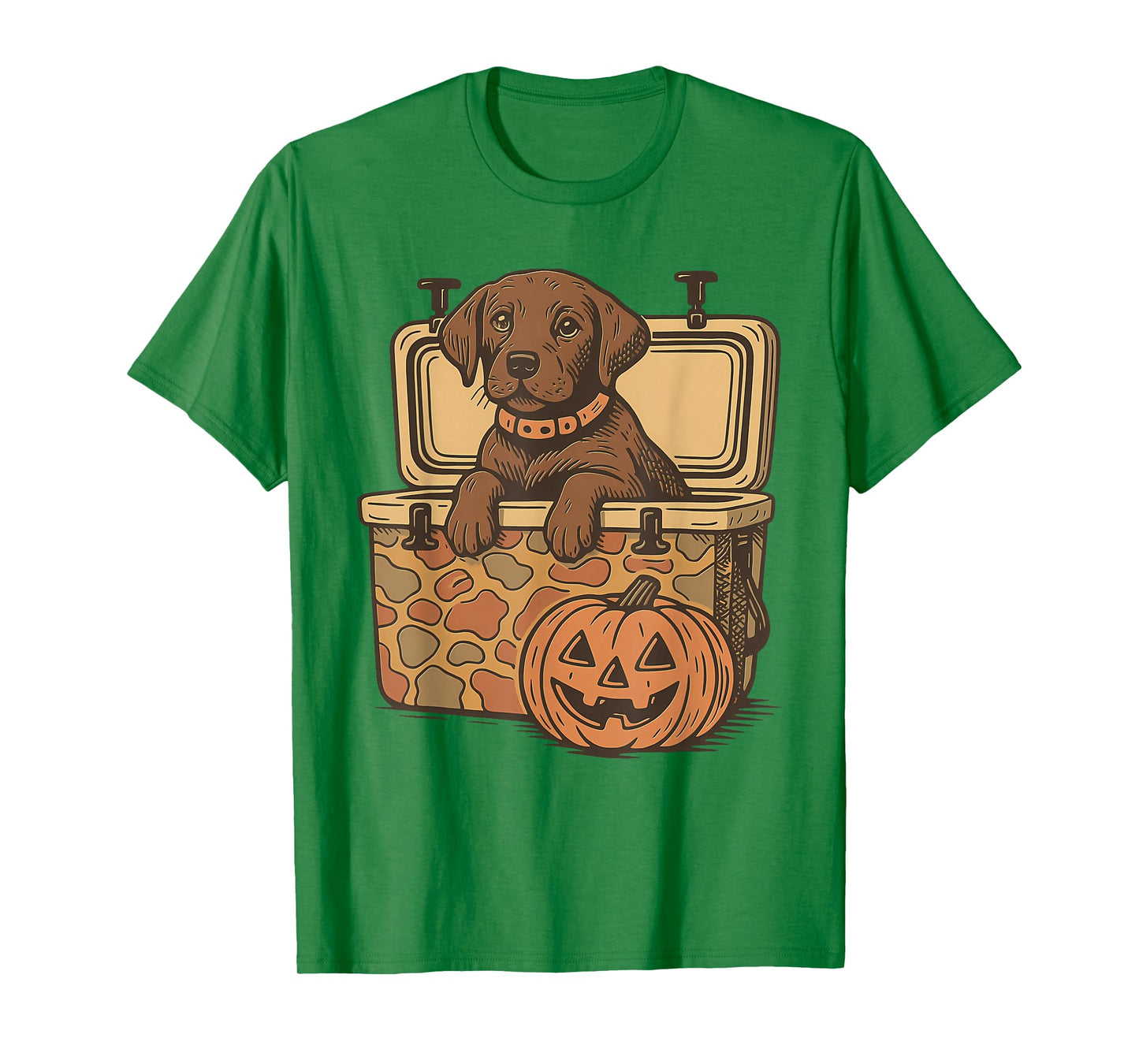 Halloween Brown Lab Pumpkin Face, Retro Camo Hunting Dog T-Shirt