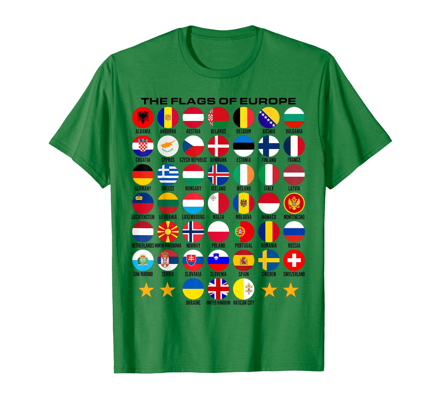 Flags of Europe 45 Countries Flags of European Geography T-Shirt