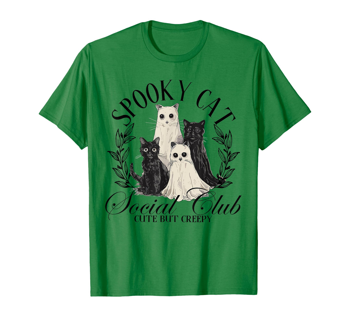 Spooky Cat Social Club Ghost Cat Halloween Gothic Black Cat Men Women Kids T-Shirt