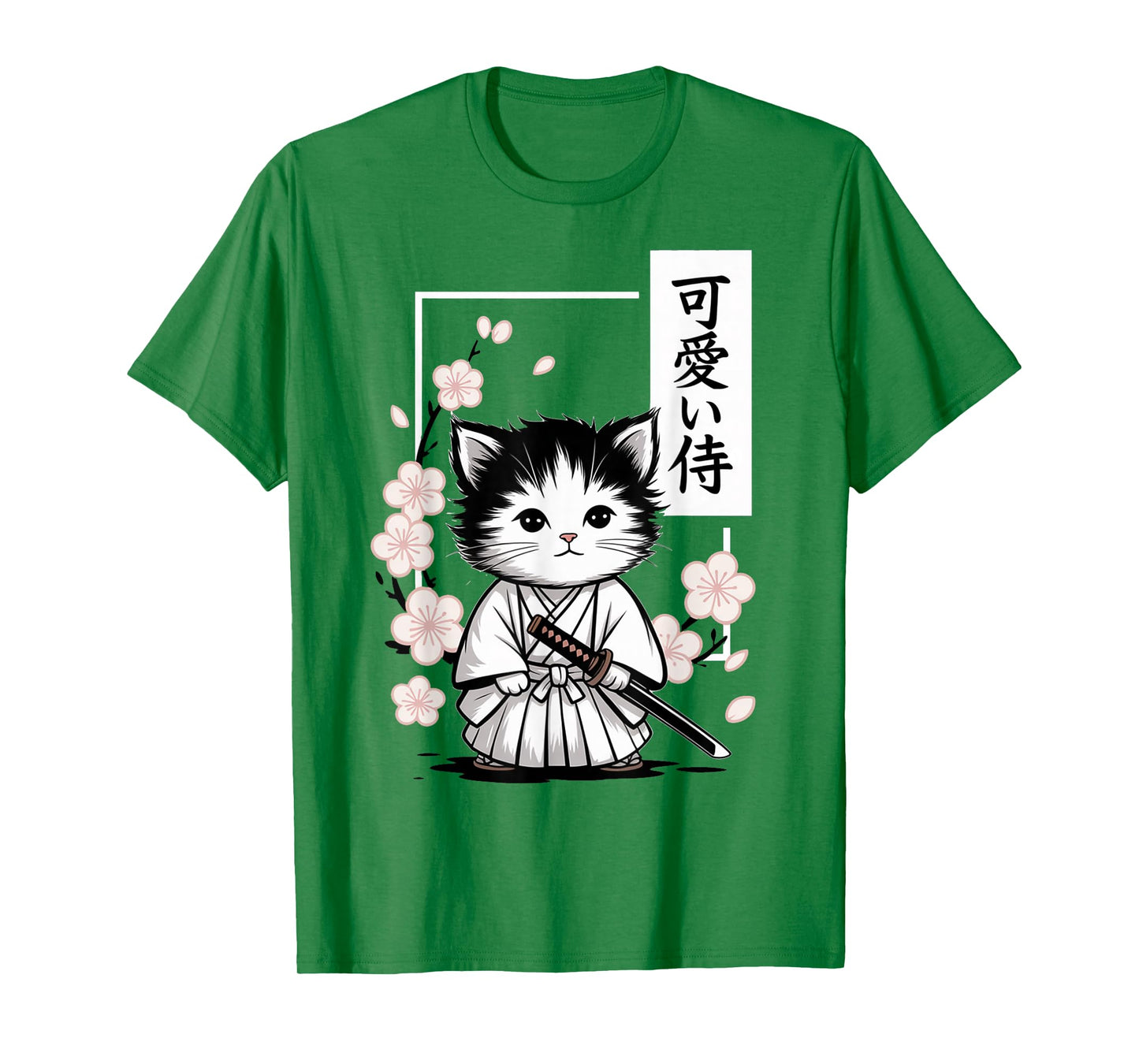 Cute Kawaii Baby Samurai Cat - Japanese Sakura T-Shirt