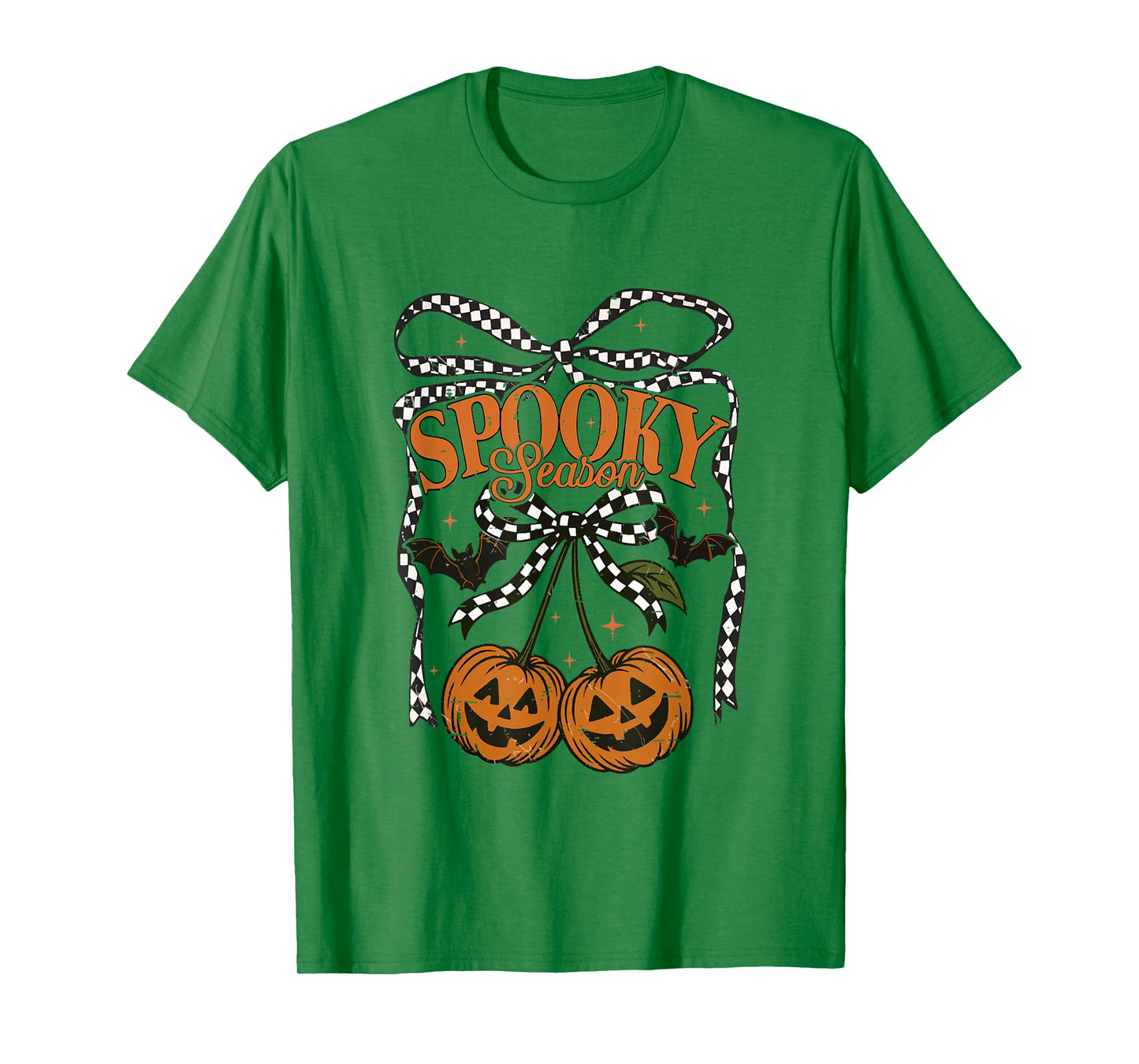 Spooky Season Checkered Bow Pumpkin Cherries Fall Autumn T-Shirt
