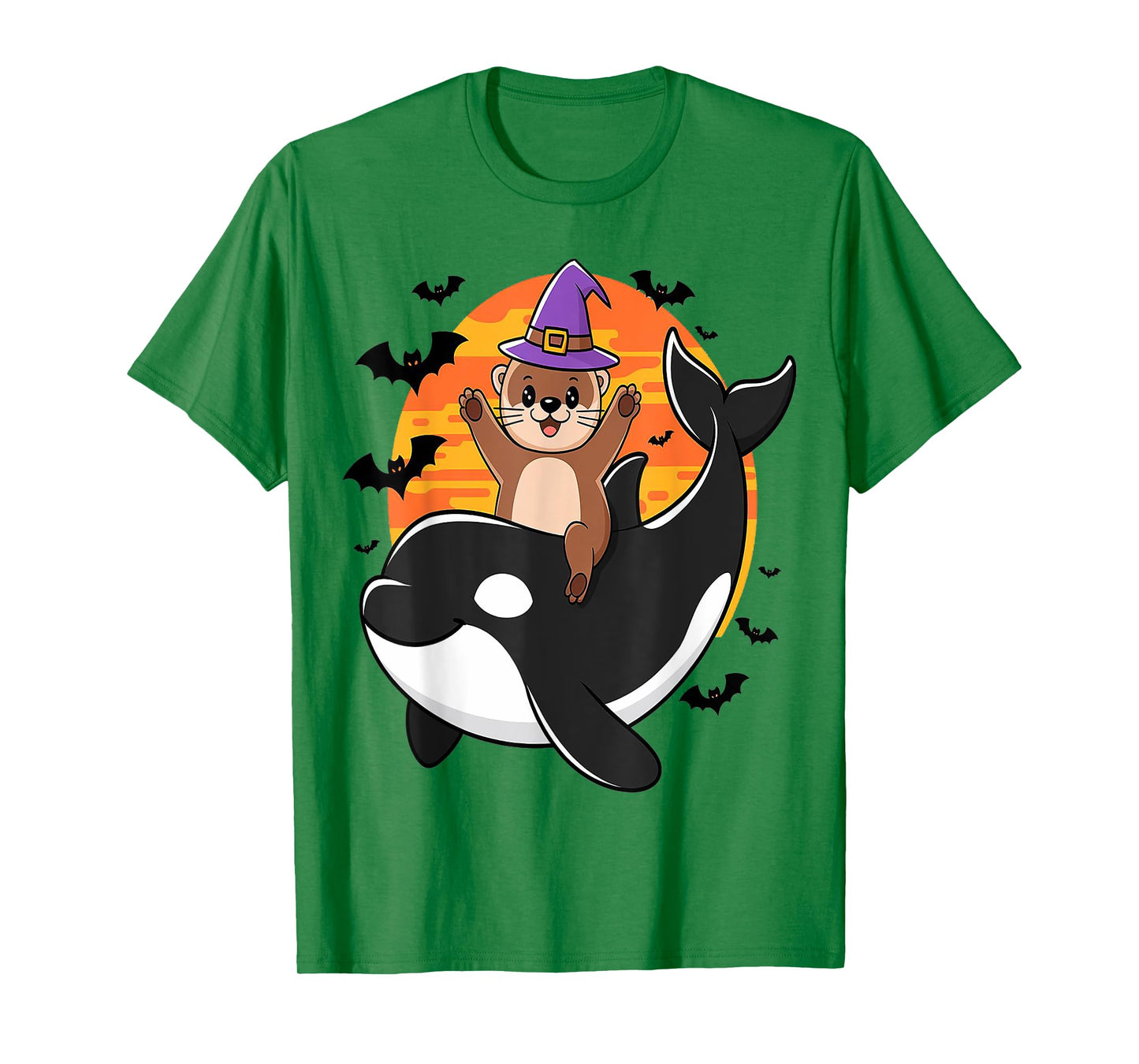 Spooky Sea Adventure Witchy Otter Riding Orca Halloween Kids T-Shirt