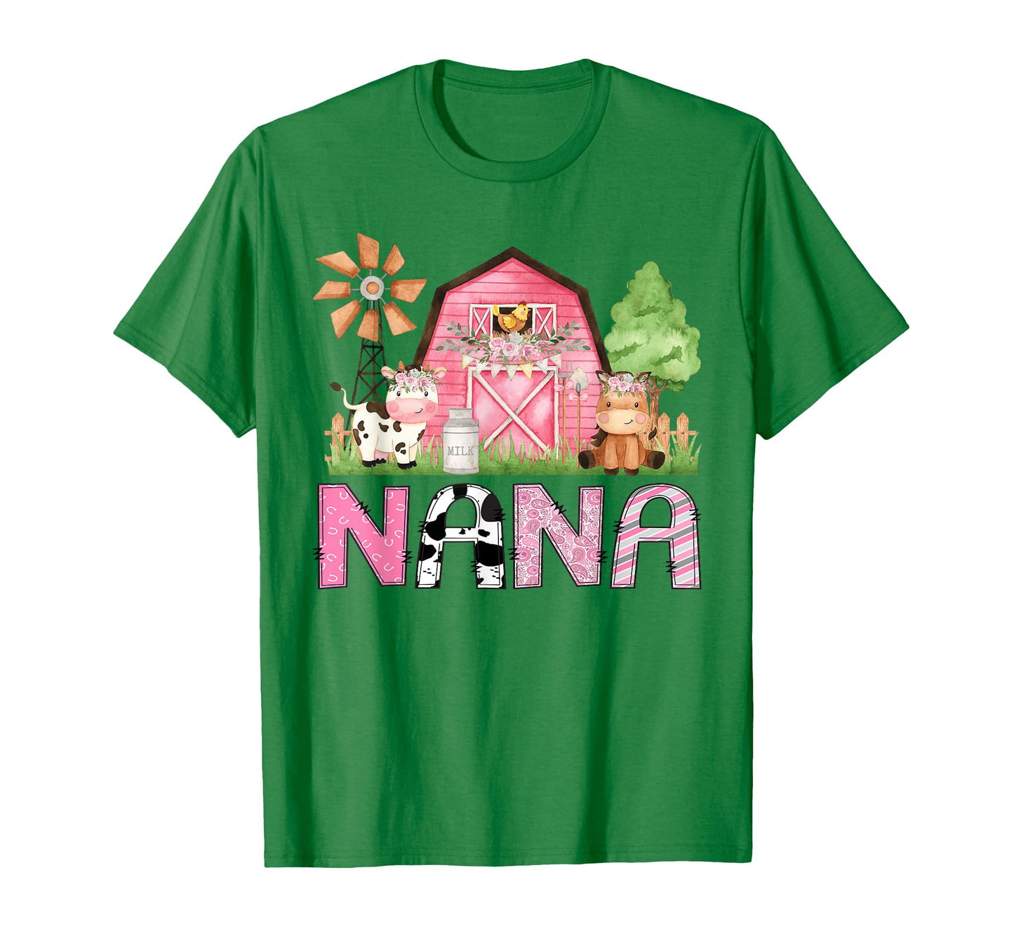Nana Pink Farm Animal Birthday Kids Matching Family T-Shirt