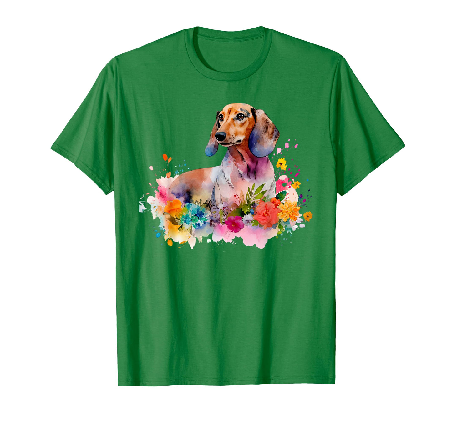 Dachshund Watercolor Art Dog Dog Breed Woman Kids Floral T-Shirt
