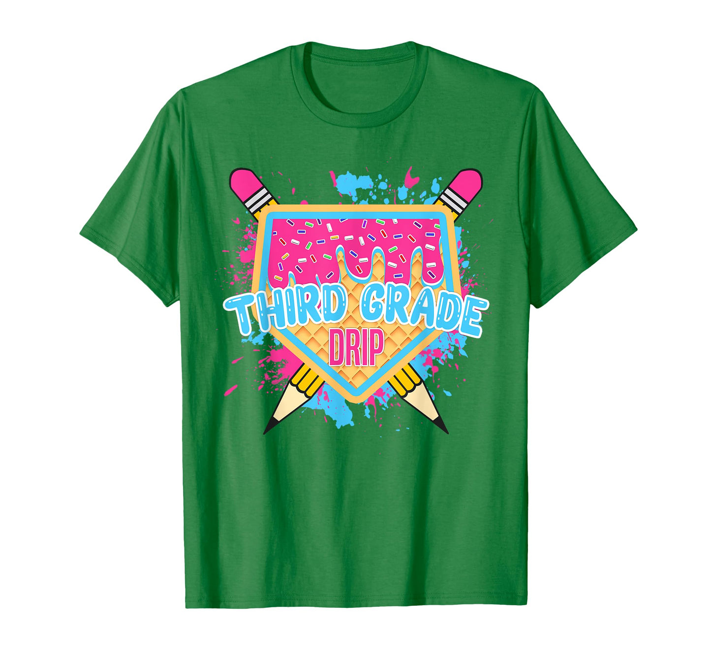 Third Grade Drip Ice Cream Home Plate Baseball Teachers Kids T-Shirt