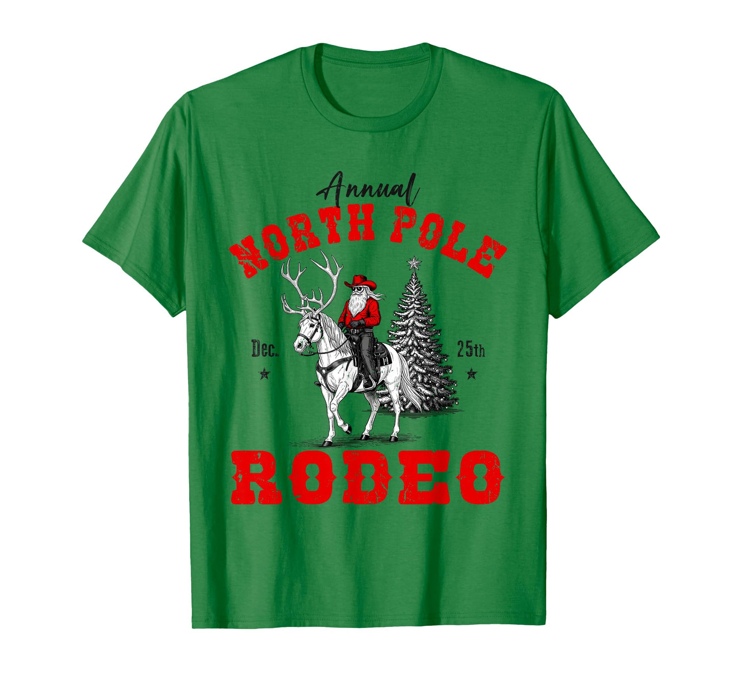 Cowboy Santa Riding Reindeer North Pole Rodeo Christmas T-Shirt