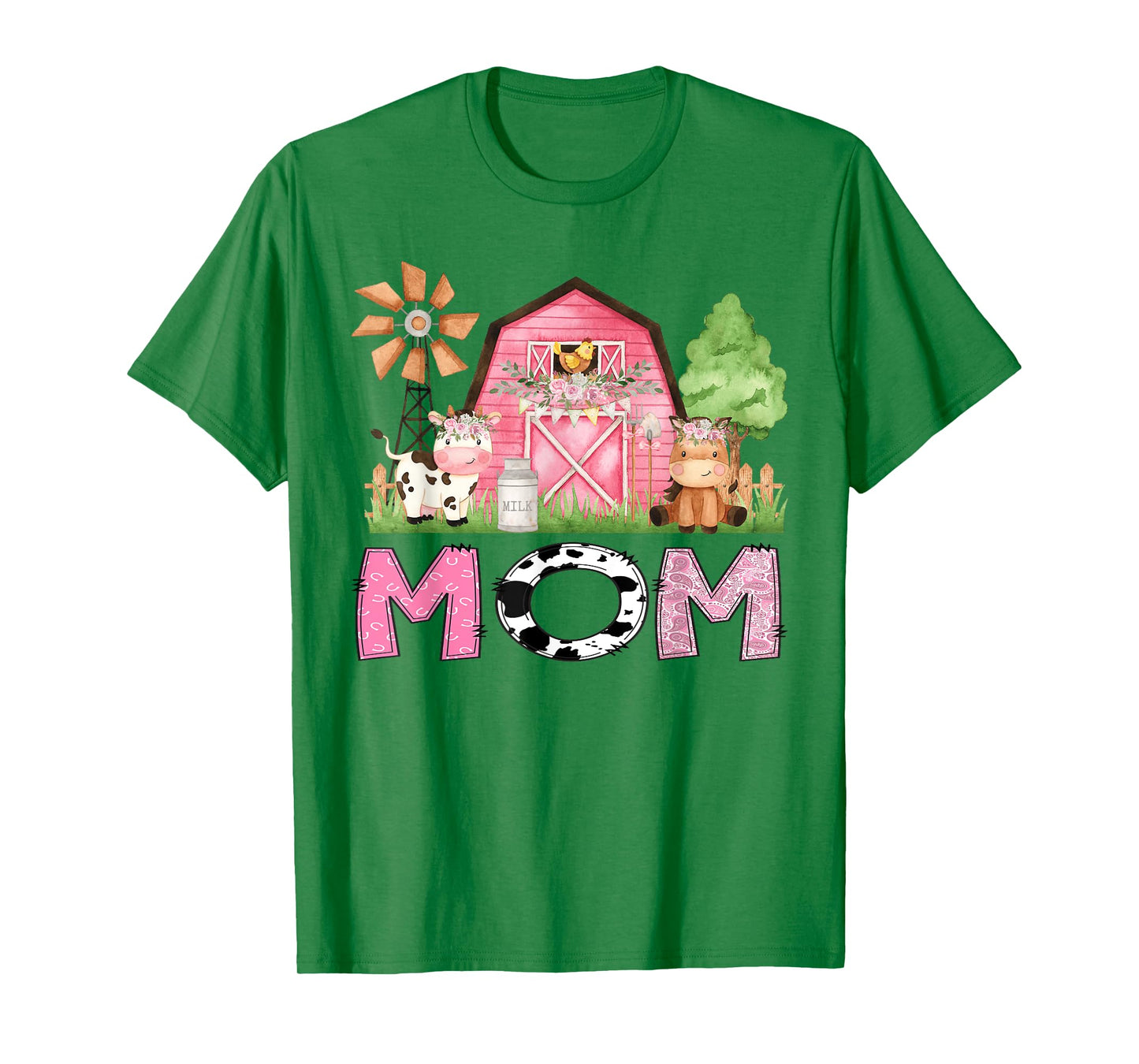 Mom Pink Farm Animal Birthday Kids Matching Family T-Shirt