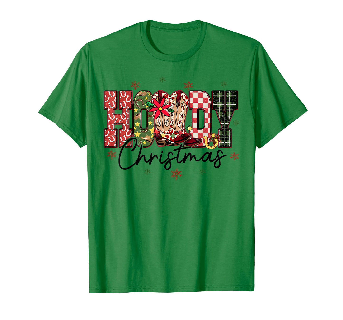 Howdy Christmas Boots Cowgirl Western Checkered Plaid Xmas T-Shirt