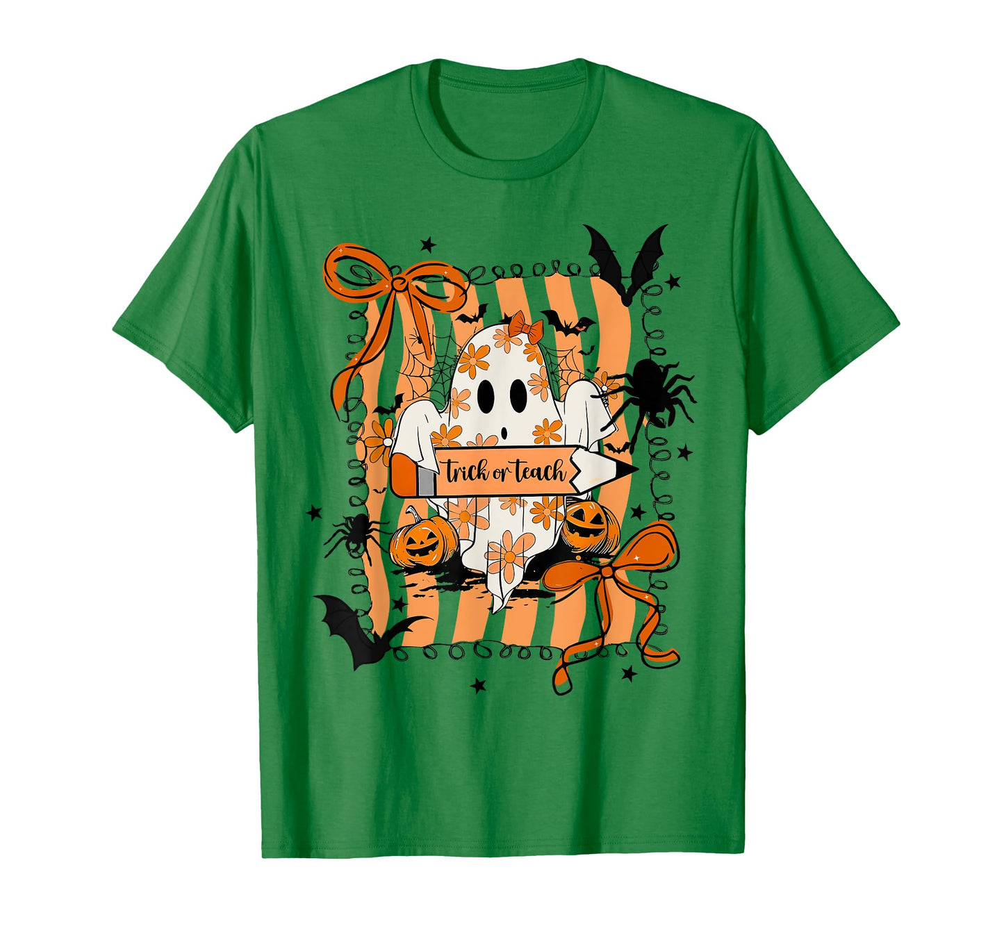 Trick Or Teach Coquette Bow Spooky Teacher Ghost Halloween T-Shirt