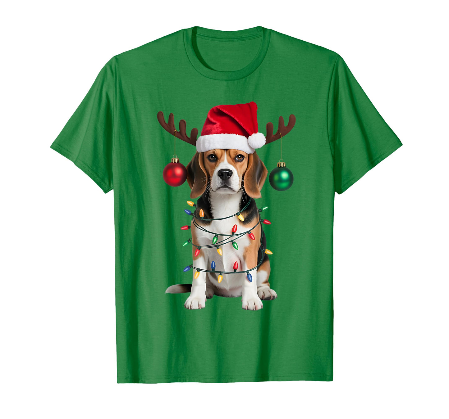 Santa Beagle Christmas Lights Funny Reindeer Dog Xmas Tree T-Shirt