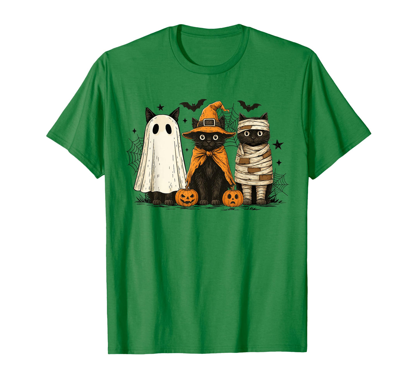 Retro Black Cat Witch Scary Halloween Pumpkin Women Men Kids T-Shirt