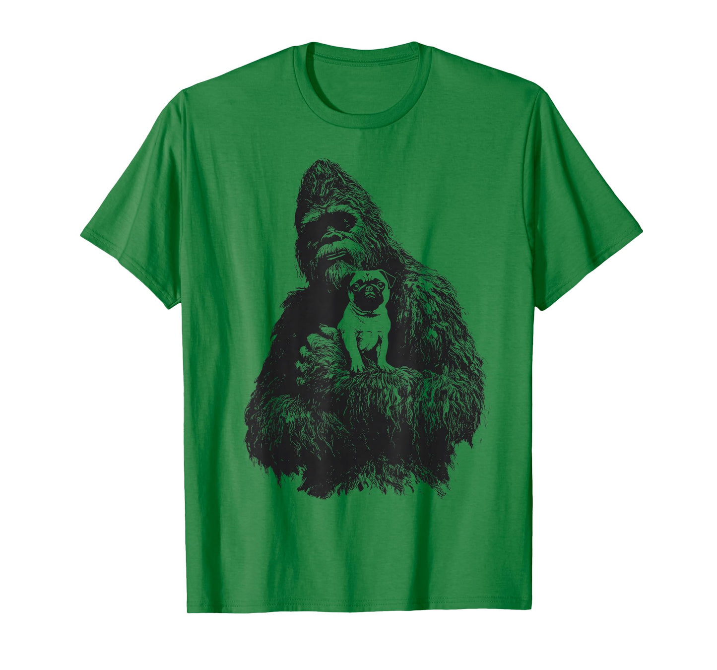 Bigfoot and Pug Sasquatch Dog Lover Funny Cryptid Animal T-Shirt