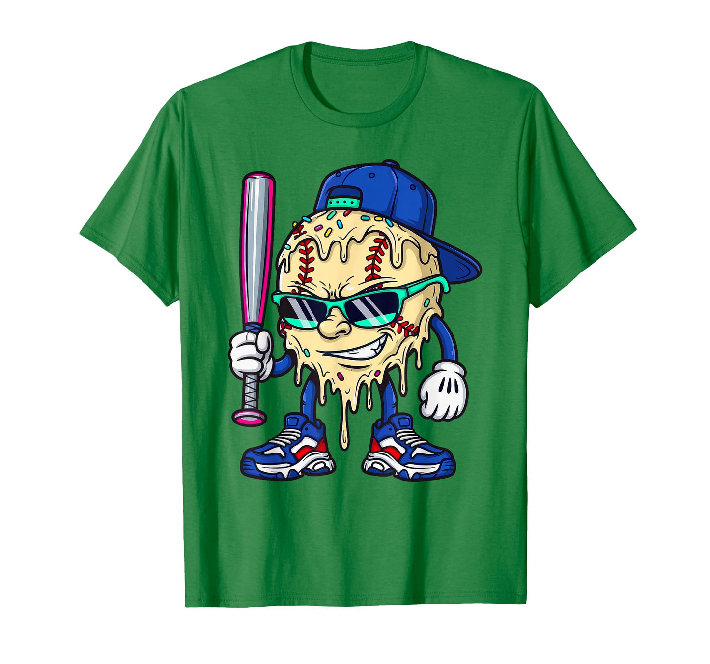 Cool Baseball Ice Cream Drip with Sprinkles Men Boys Kids T-Shirt