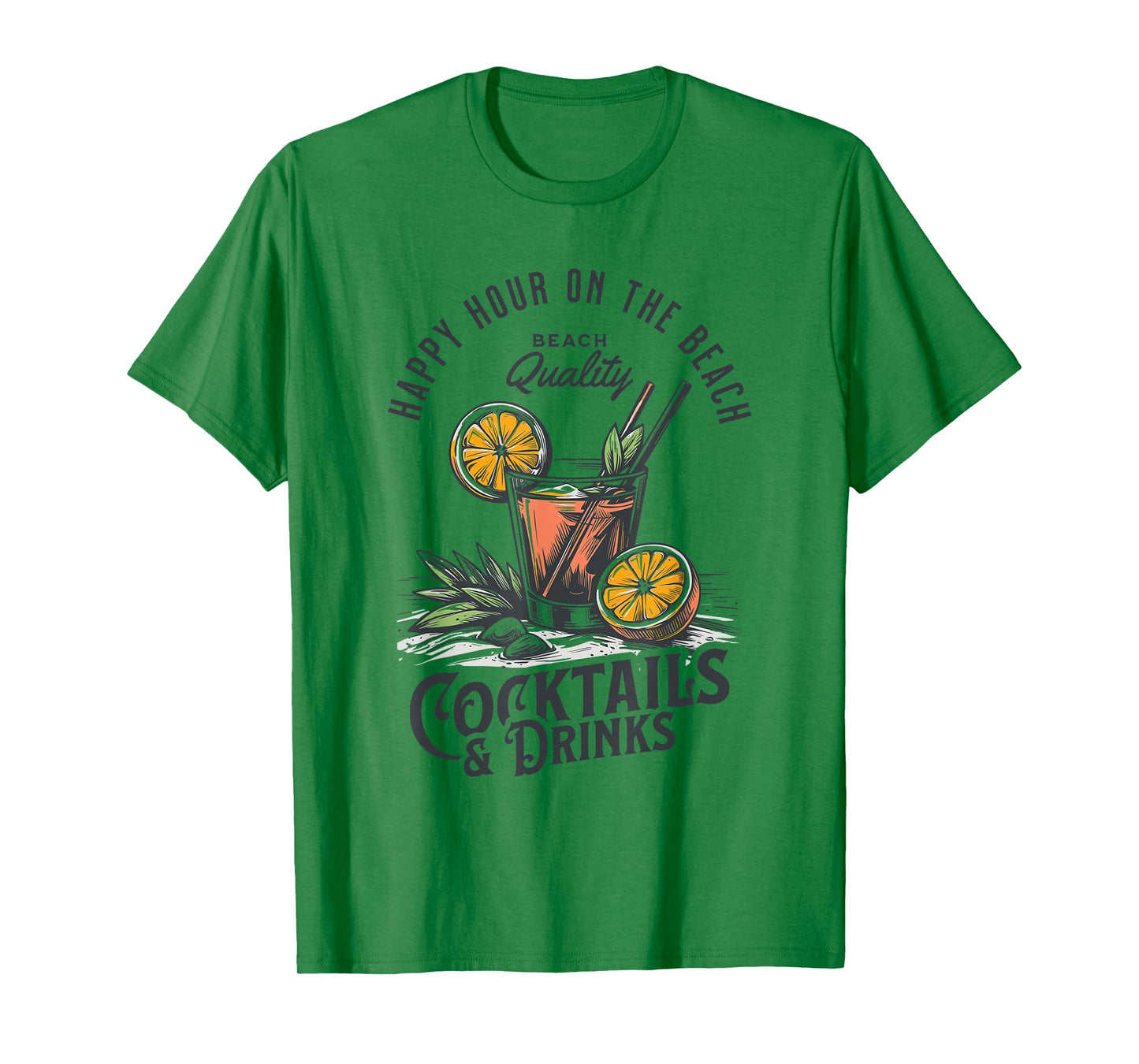 Happy Hour Cocktail Glass with Orange Palm Leaves Beach Bar T-Shirt