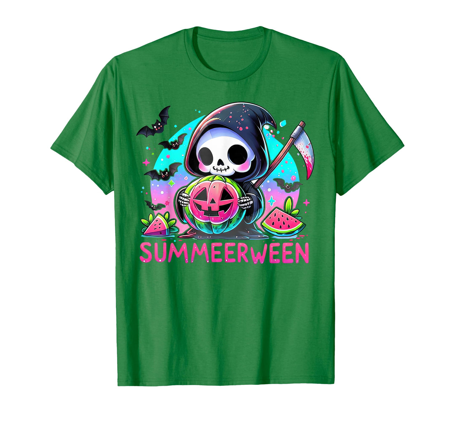 Happy Summerween Grim Reaper Watermelon Summer Halloween T-Shirt
