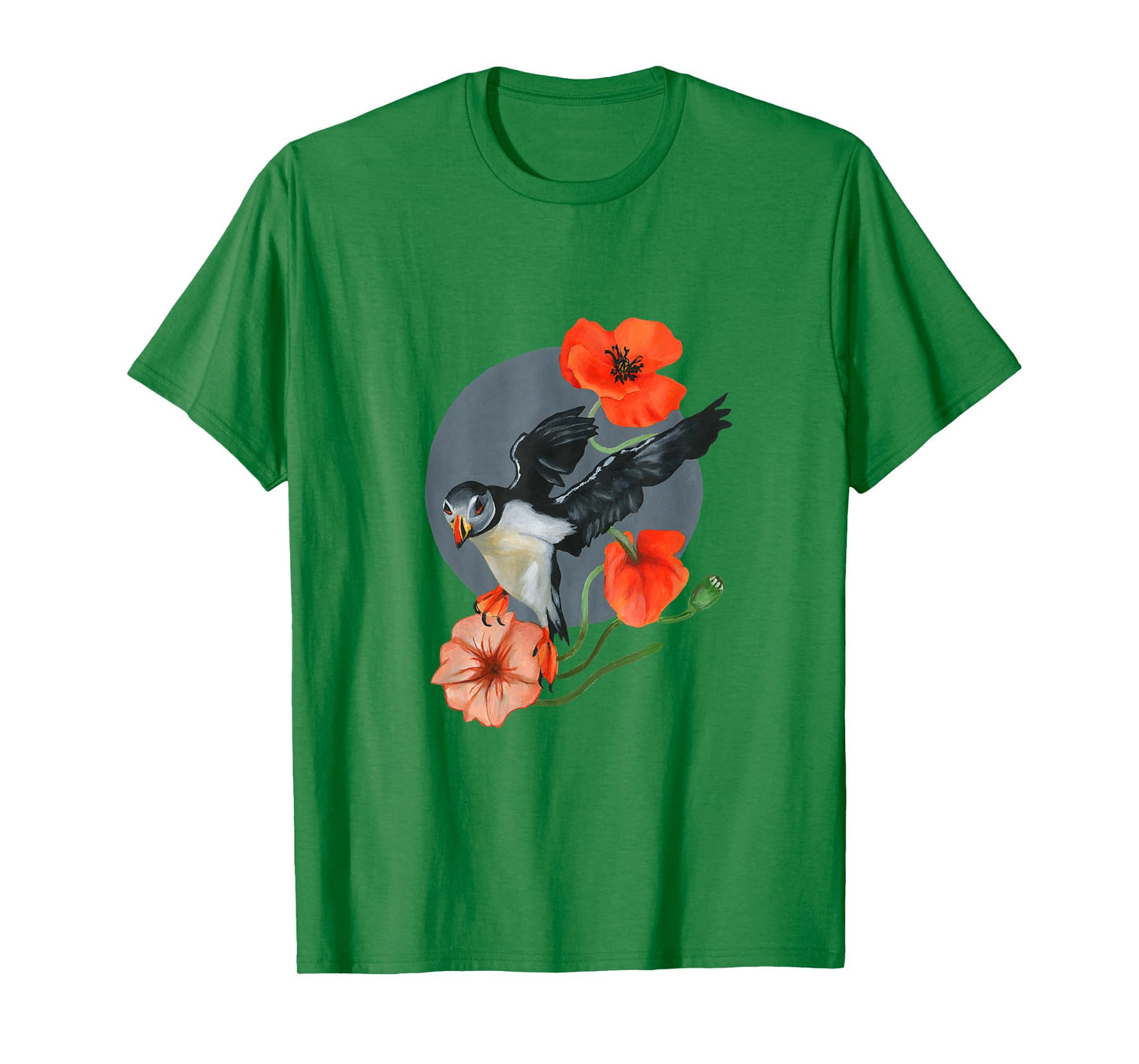 Atlantic Puffin and Flowers Bird fliers Divers Swimmers T-Shirt