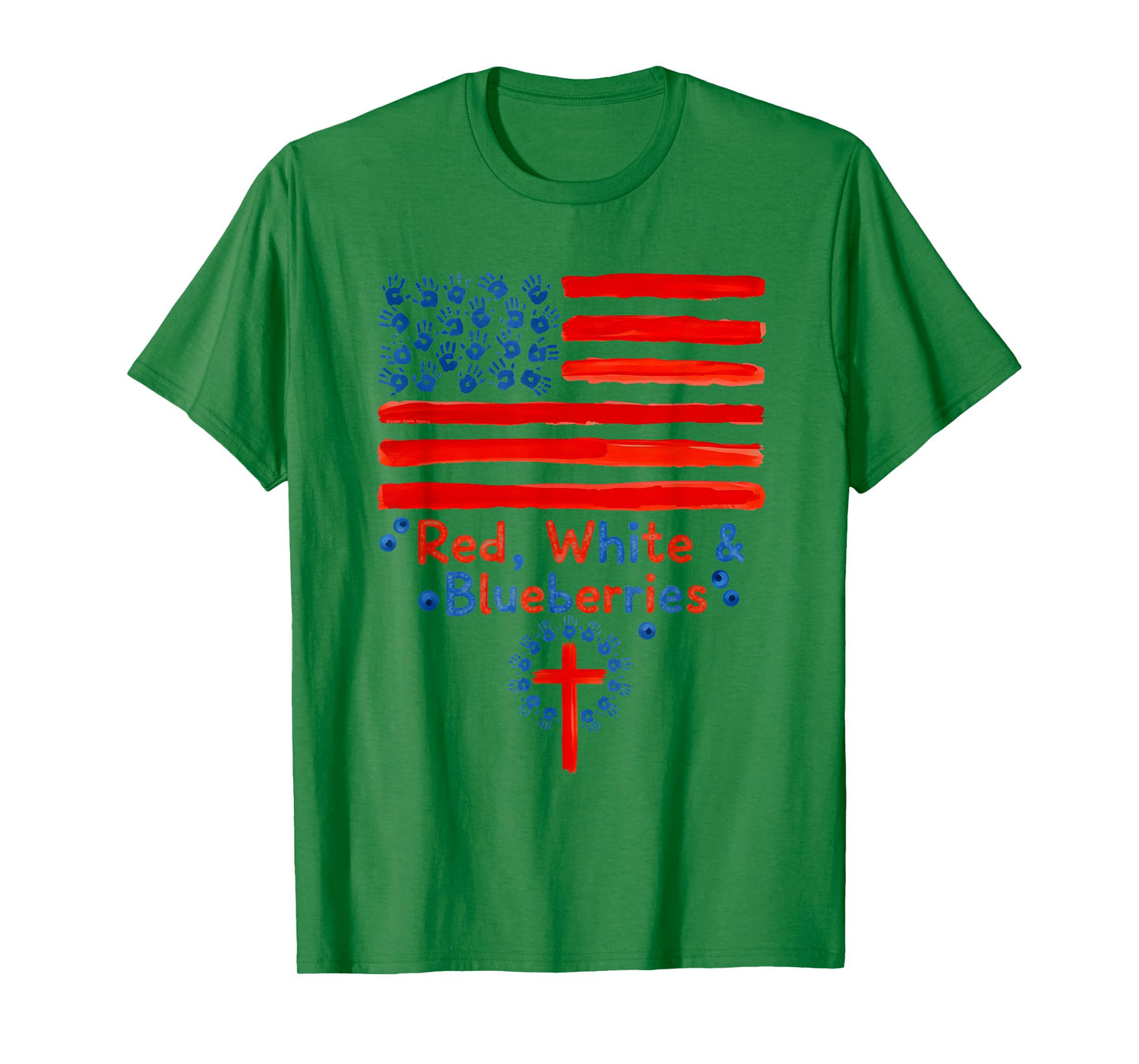 Cute Red White and Blueberries Fingerpaint Flag and Cross T-Shirt