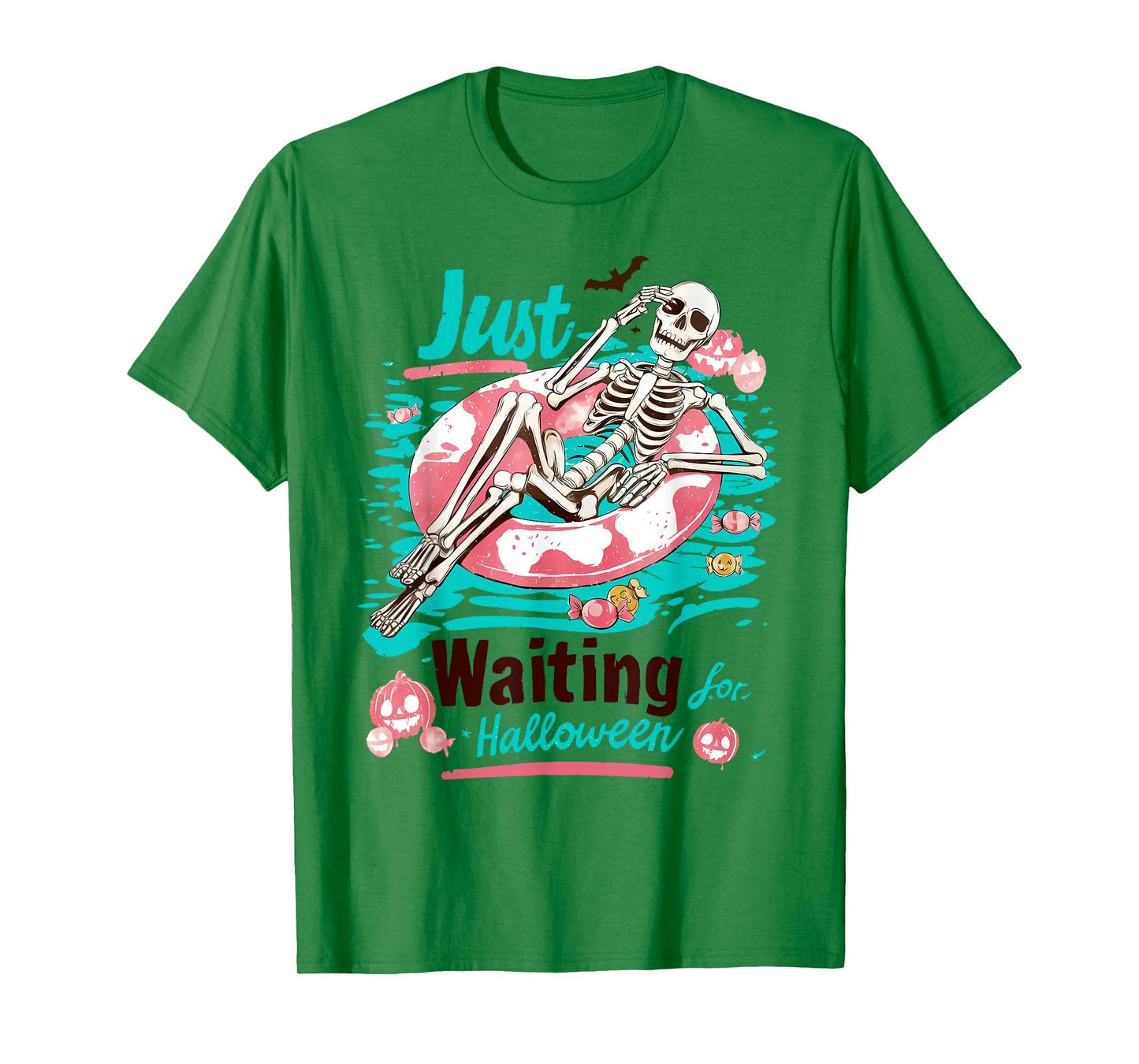 Funny Summer Skeleton Just Waiting For Halloween Summerween T-Shirt
