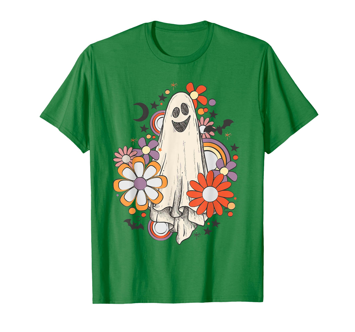Retro Vintage Ghost Floral Pumpkin Halloween Womens Girls T-Shirt