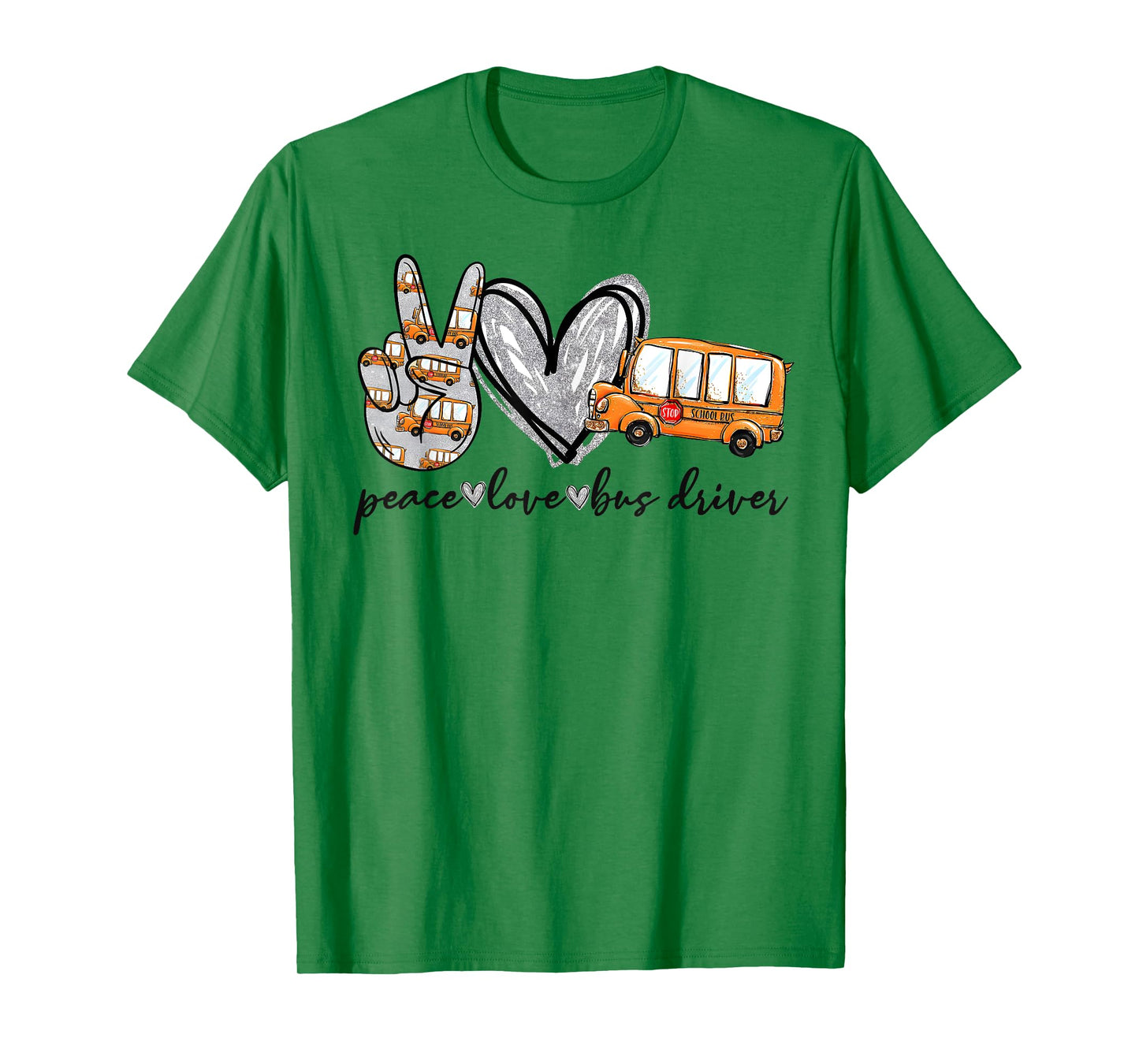 Peace Love Bus Driver Funny School Bus Driver Men Women Kids T-Shirt