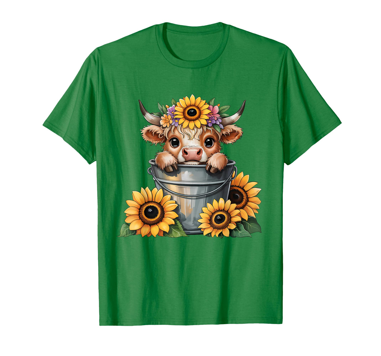 Scottish Highland Cow Sunflower Heifer Country Farmer Girls T-Shirt