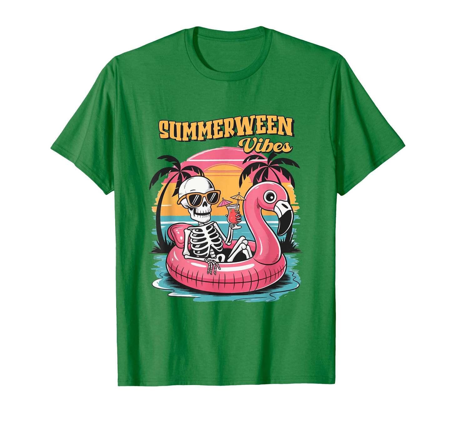 Funny Beach Summerween Skeleton Cocktail Summer Halloween T-Shirt