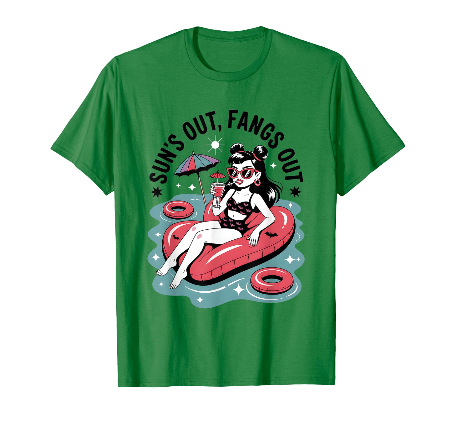 Summerween Sun’s Out Fangs Out Funny Summer Halloween Pool T-Shirt