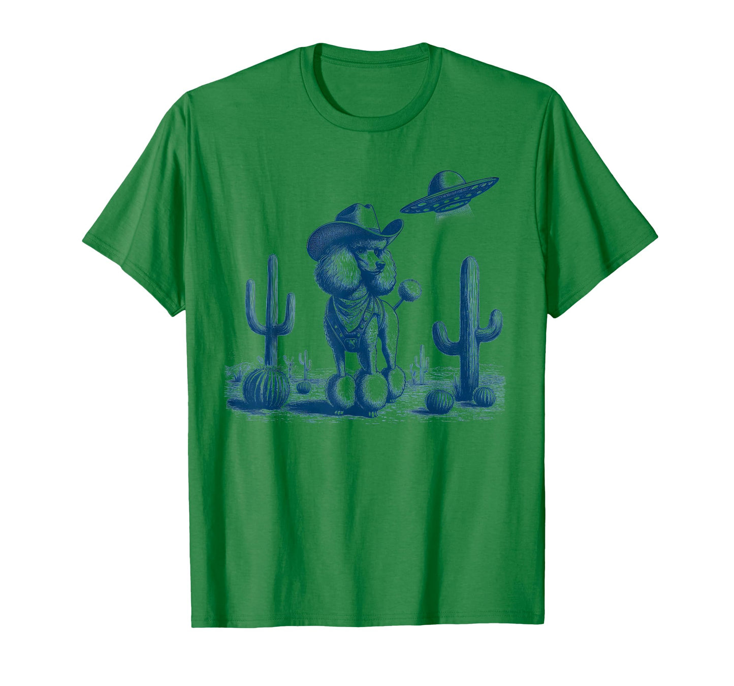 Funny Vintage Cowboy Poodle Dog UFO Desert Western Design T-Shirt