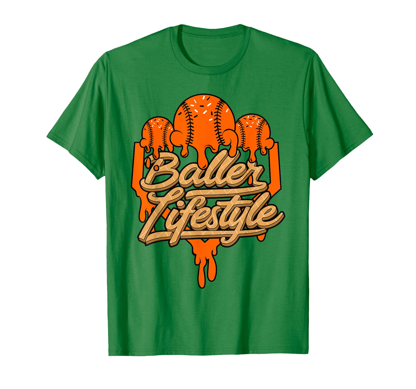Baseball Lifestyle Home Plate Orange Ice Cream Drip Men Boys T-Shirt