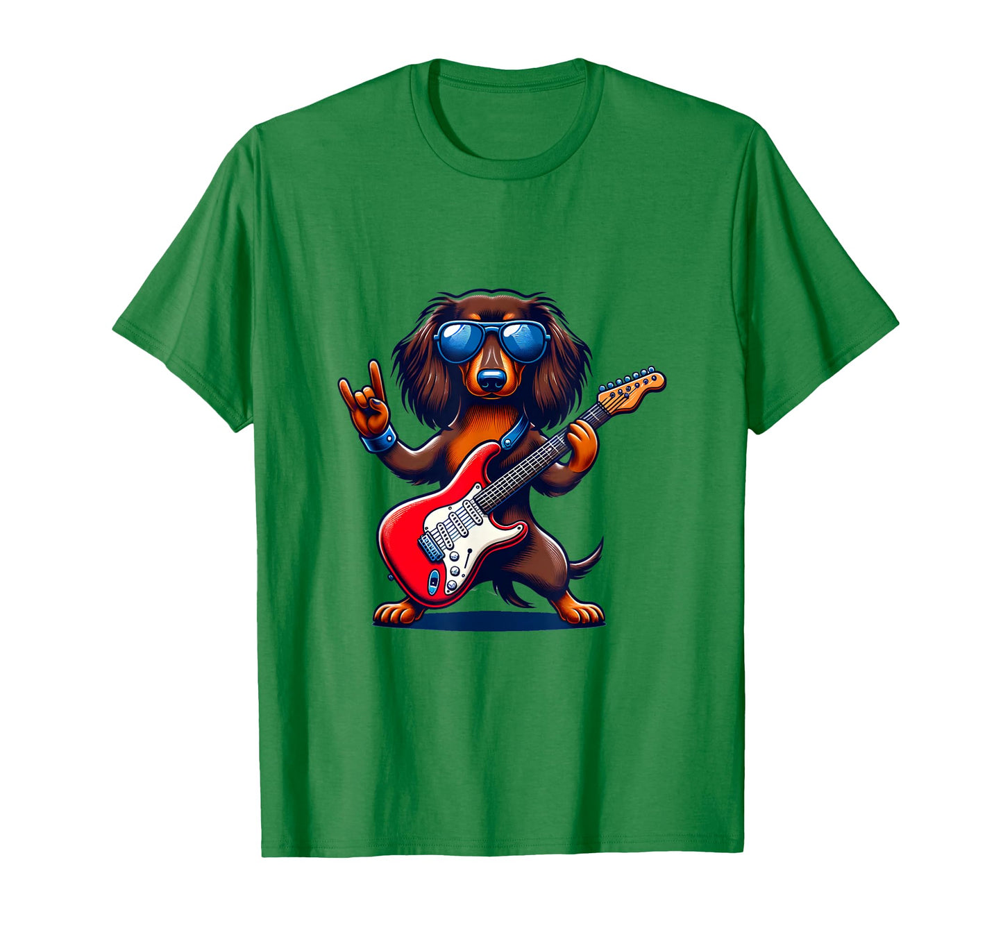 Dachshund Playing Guitar Dog Lover Guitarist Graphic Tee Men T-Shirt