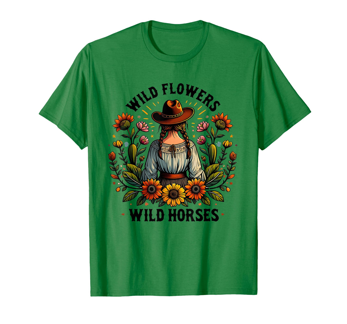 Western Riding Horse Wild Flowers Cowgirl Wild Horses T-Shirt