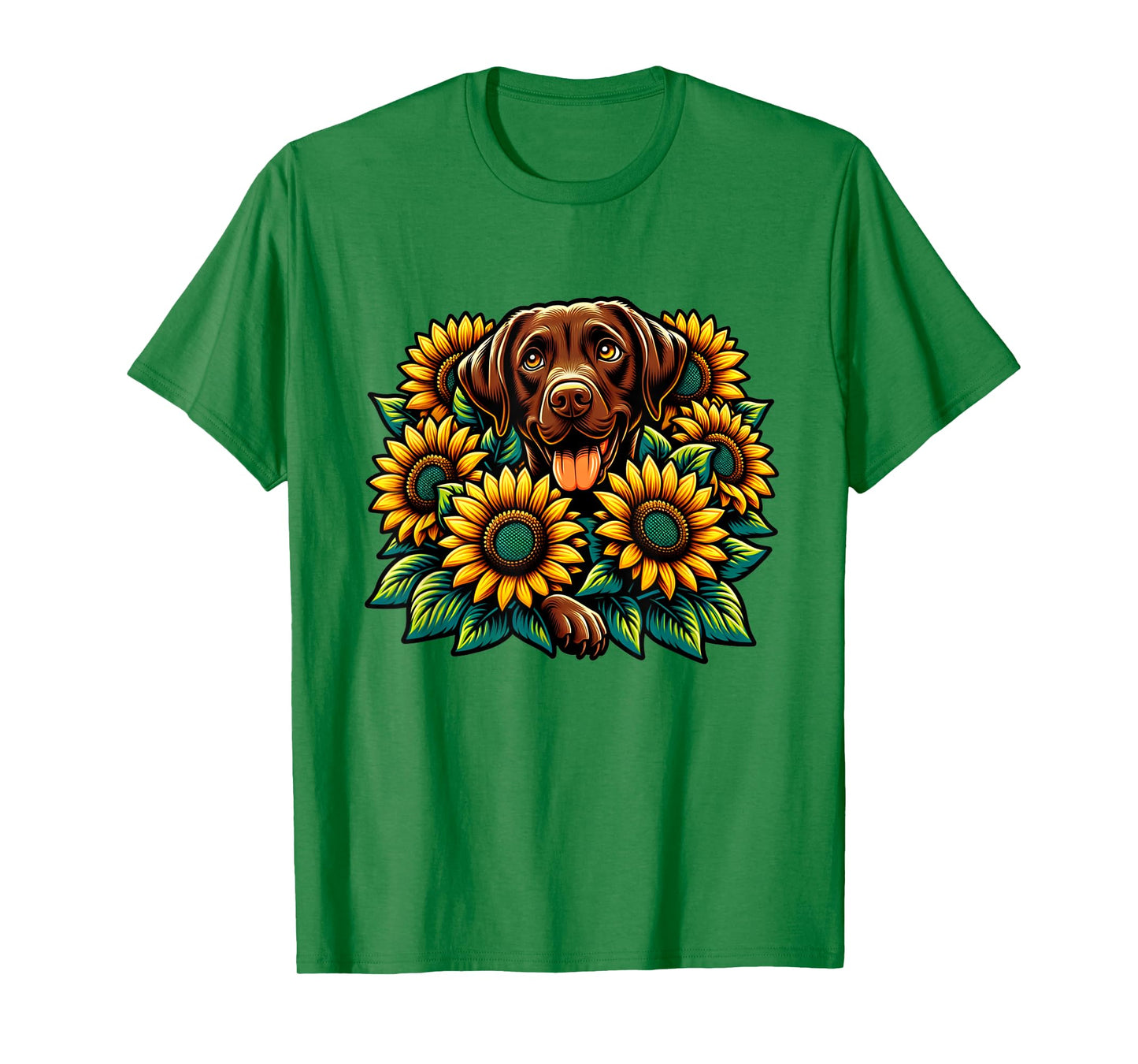 Happy Brown Labrador Retriever Chocolate Lab Mom Sunflower T-Shirt