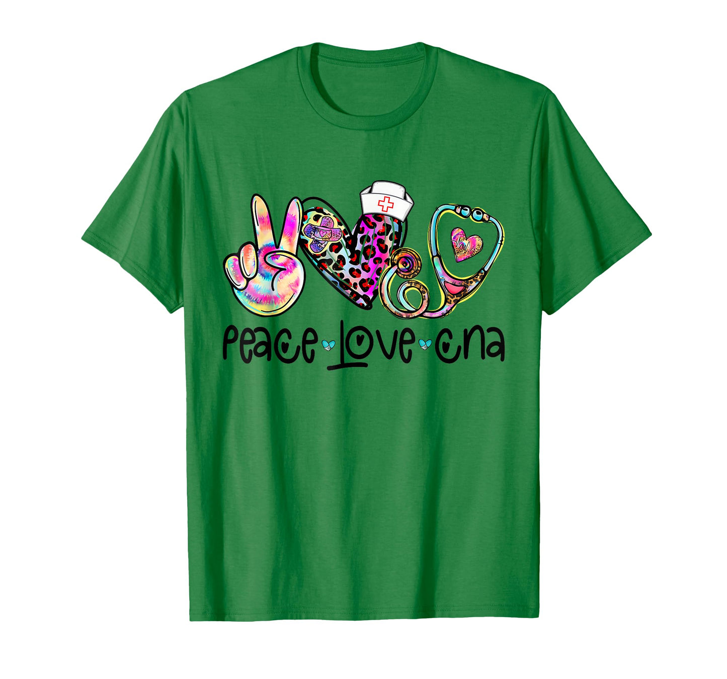 Peace Love CNA Leopard Heart Stethoscope Nursing Nurse Week T-Shirt