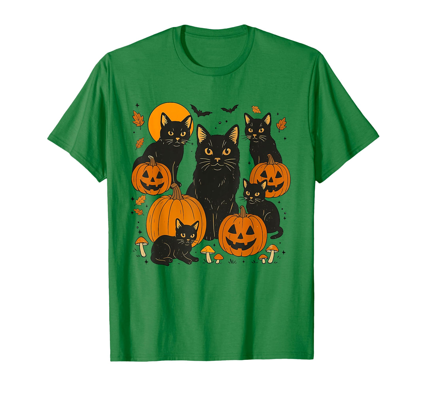 Vintage Black Cat Pumpkin Halloween Cat Women Men Kids T-Shirt