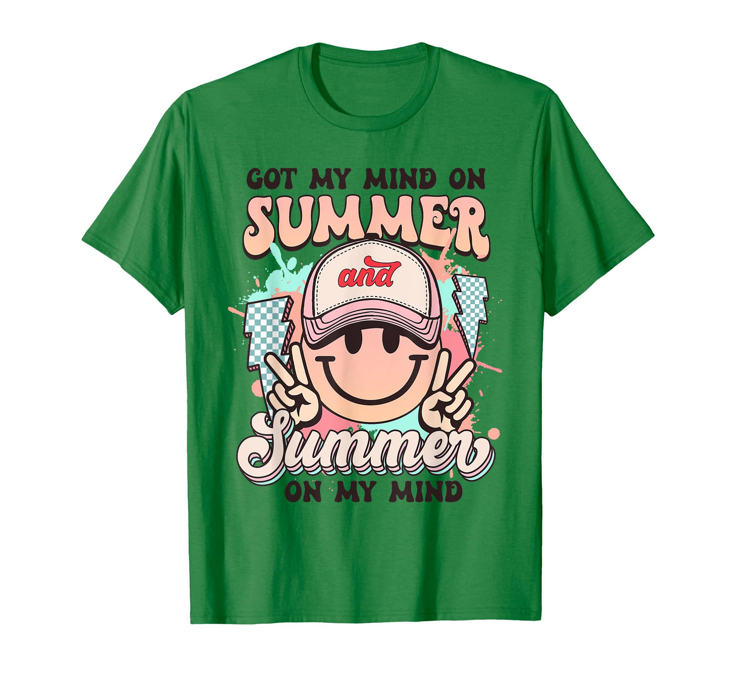 Groovy Happy Face Summer Vibes Got My Mind On Summer Teacher T-Shirt