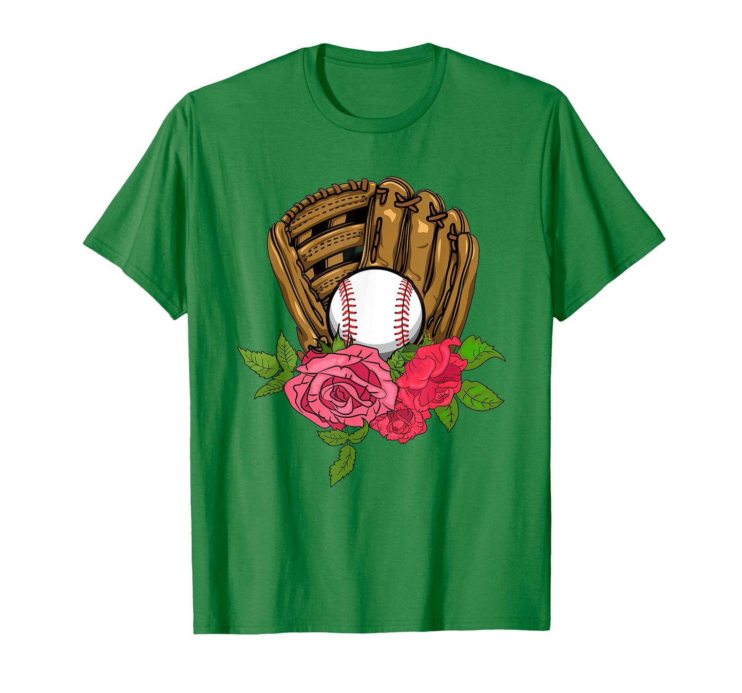 Baseball Softball Floral Glove Idea for Girls Women T-Shirt