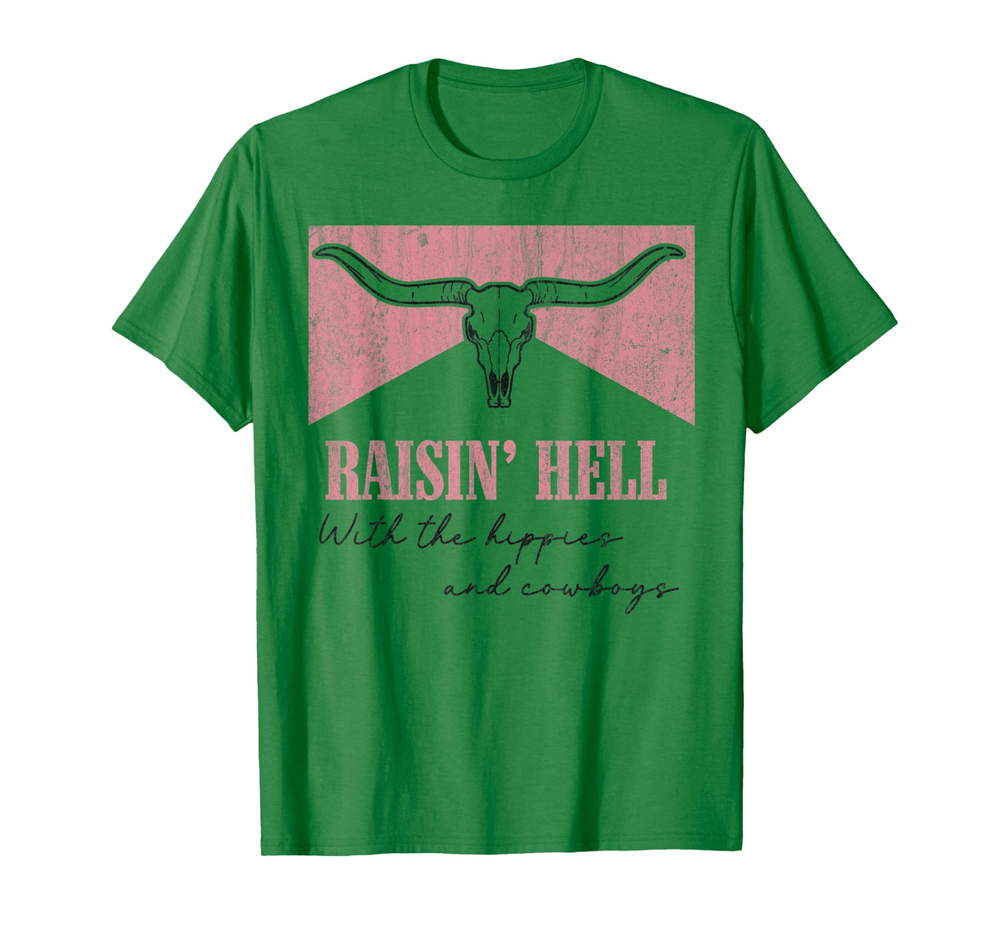 Vintage Raisin' Hell With The Hippies And Cowboys Bull Skull T-Shirt