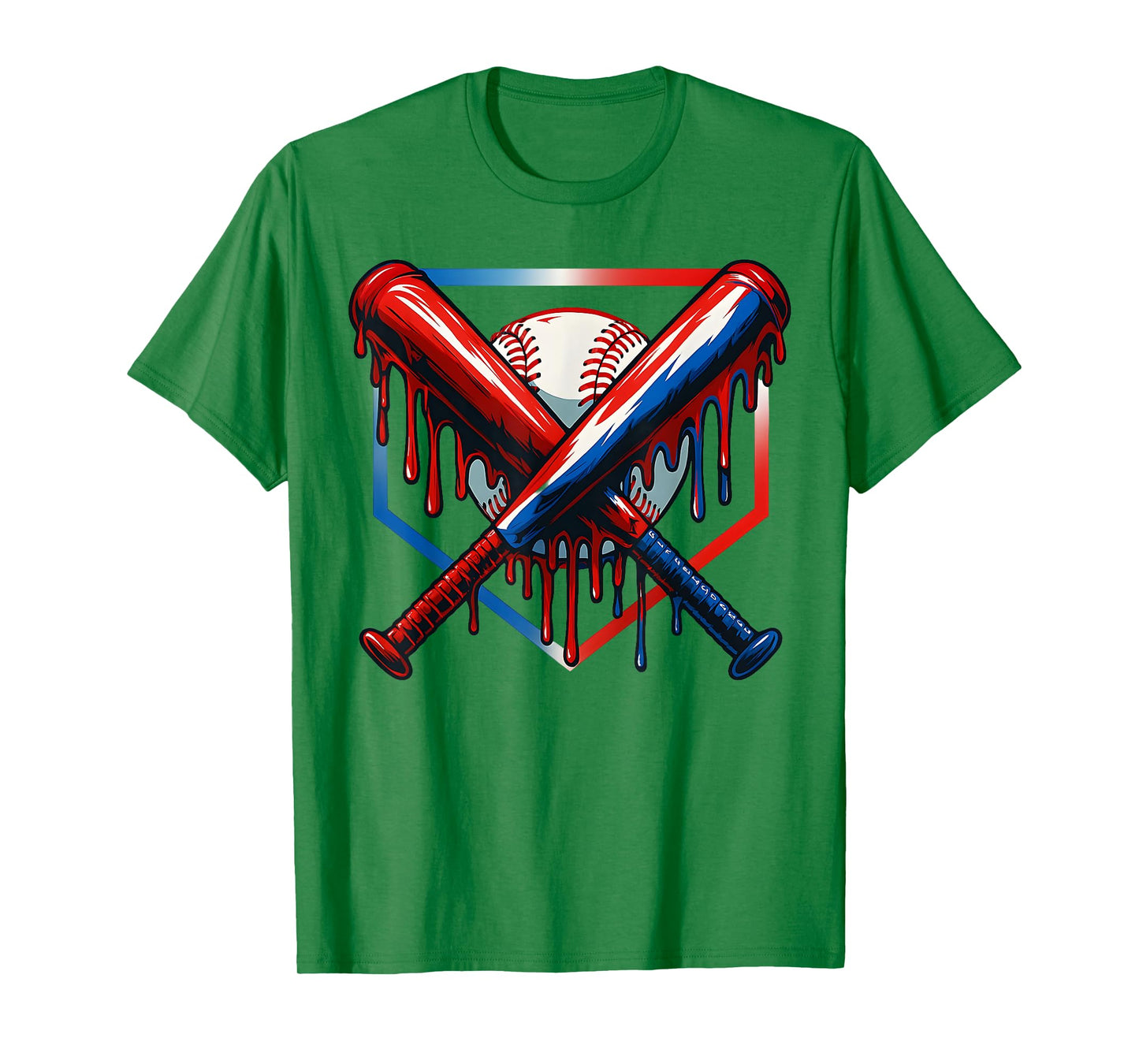 Baseball Ice Cream Drip Youth 4th Of July Red White And Blue T-Shirt