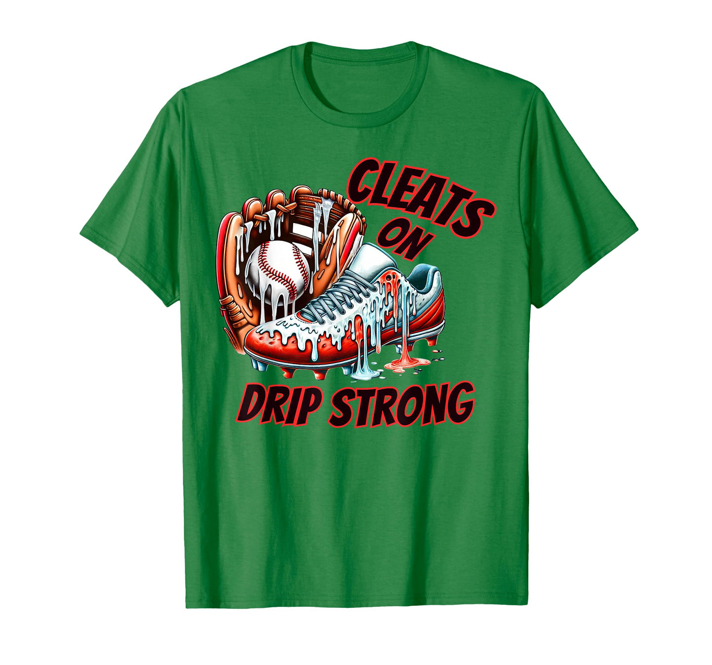Cleats On Drip Strong Baseball Ice Cream Drip Men Women Kids T-Shirt