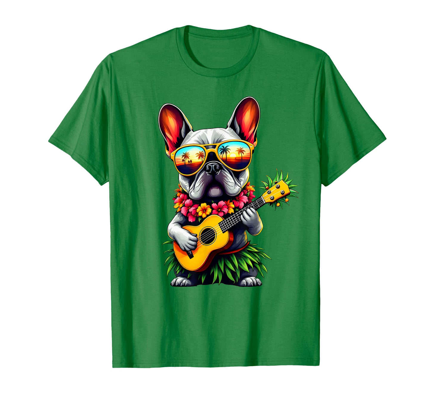 Hawaiian French Bulldog & Pineapple Ukulele Summer Vacation T-Shirt