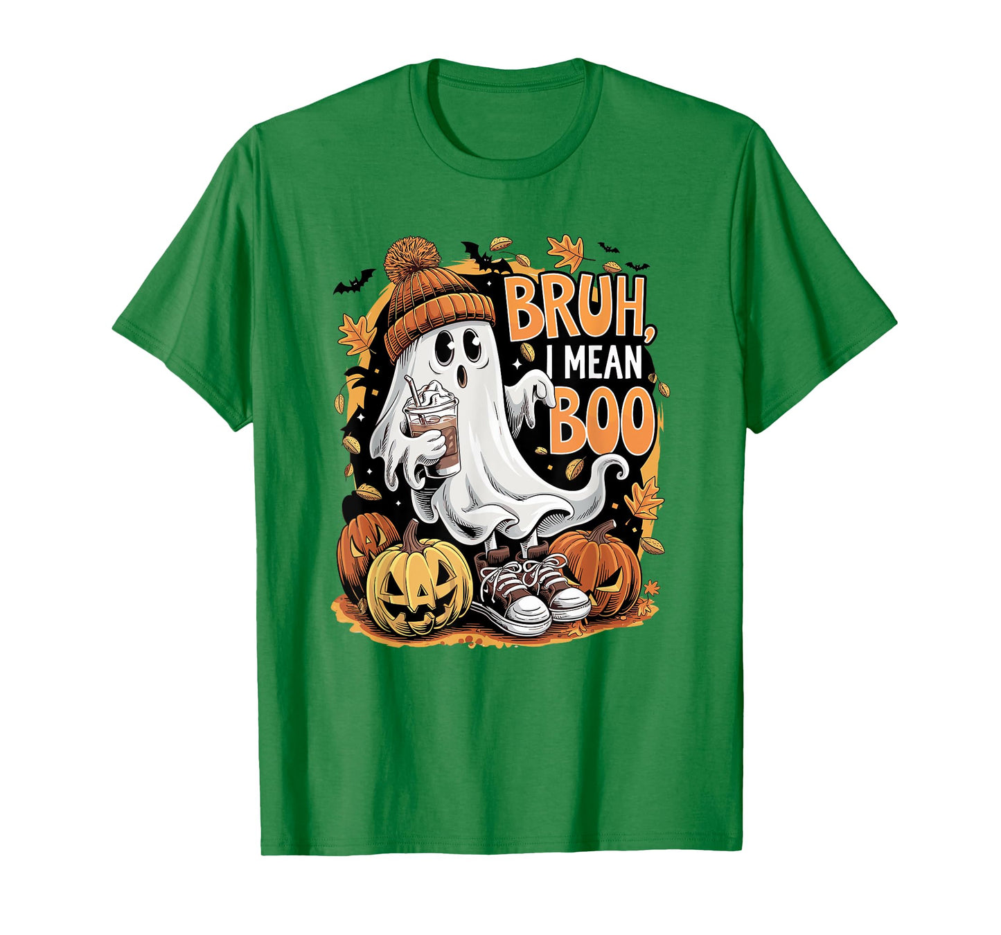 Bruh Ghost I Mean Boo Halloween Ghost Drinking Latte Coffee T-Shirt