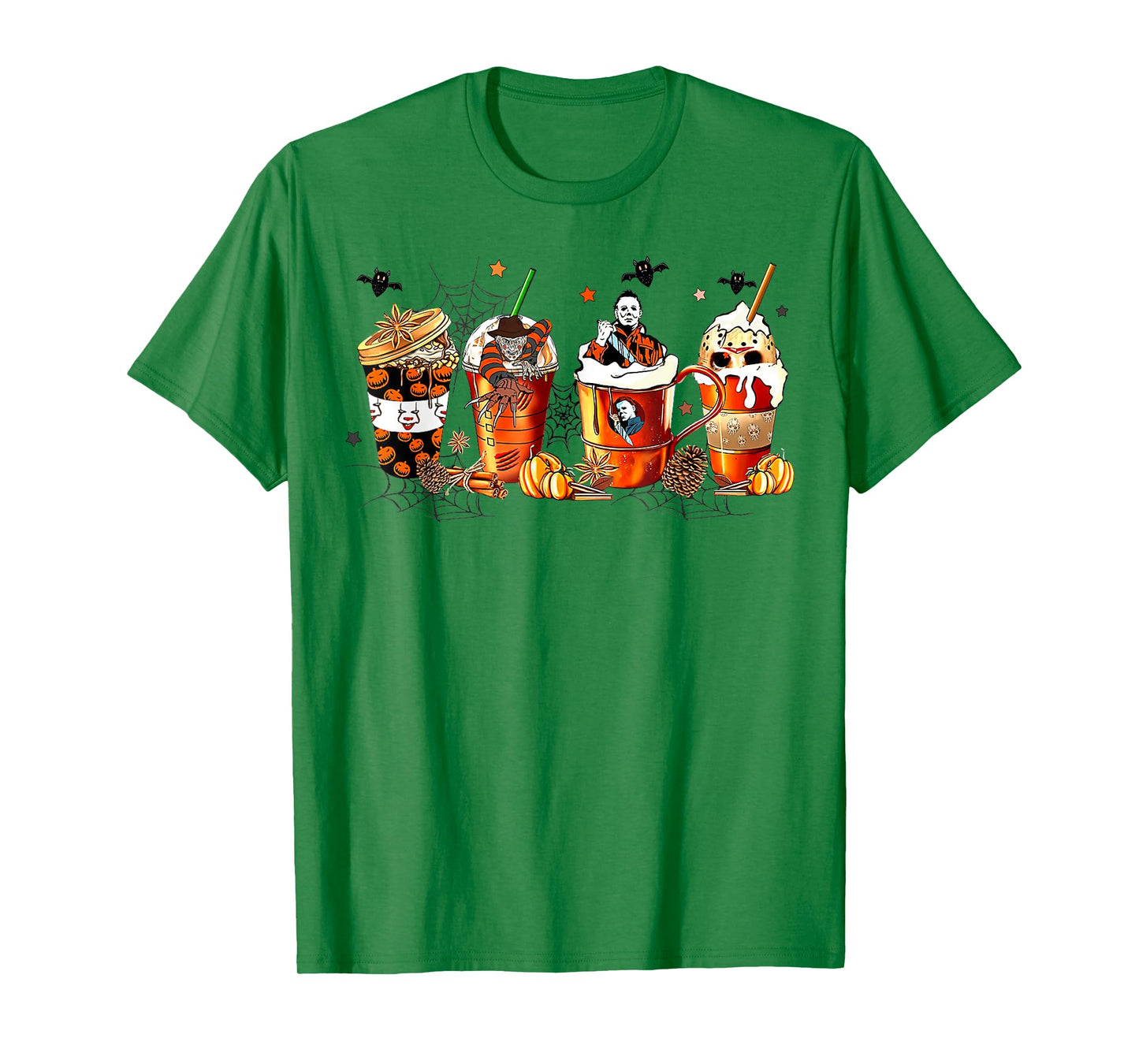 Vintage Halloween Horror Latte Coffee Cups Ghost Skeleton T-Shirt