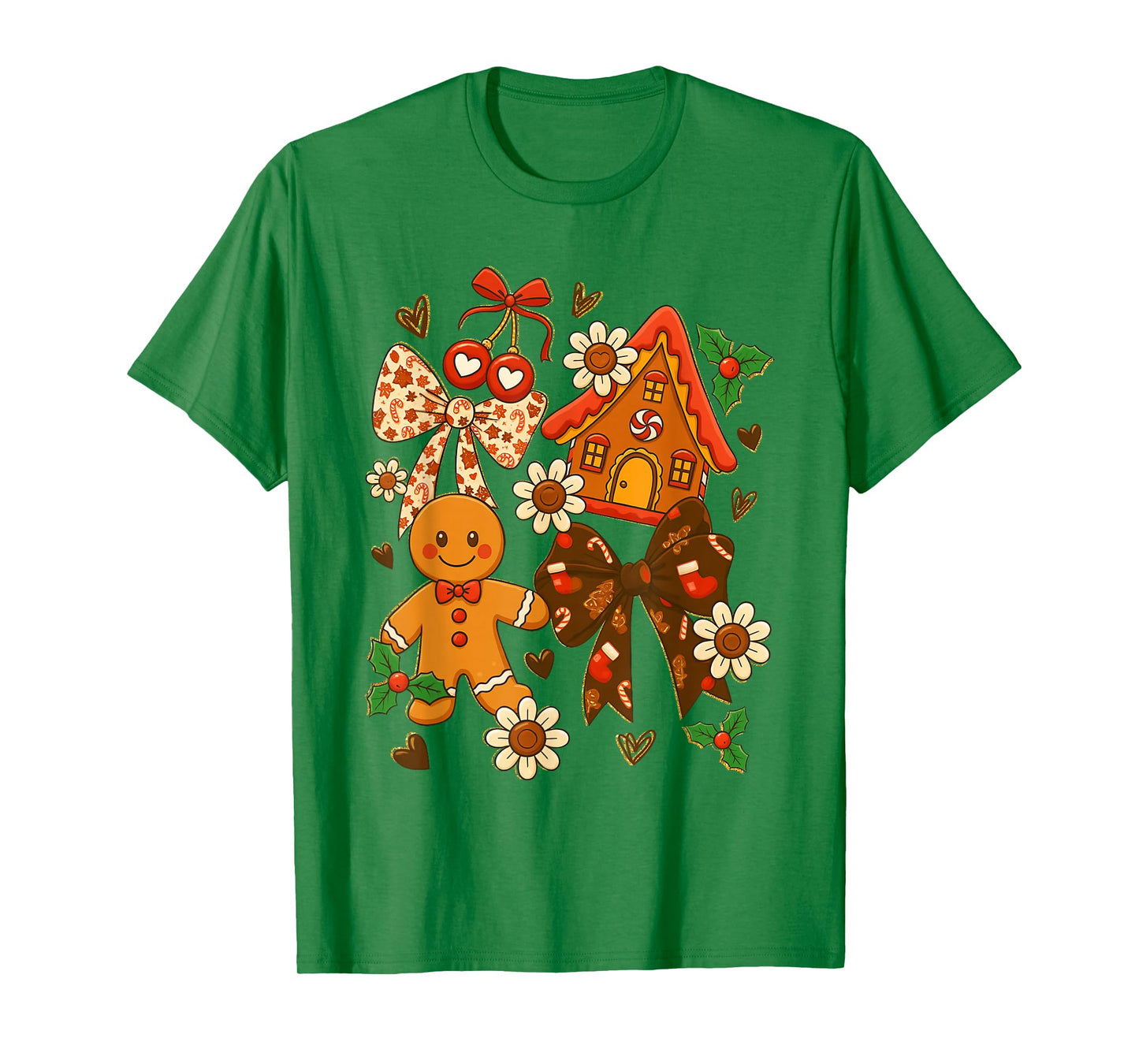 Cute Coquette Bow Gingerbread House Cookie Christmas Holiday T-Shirt