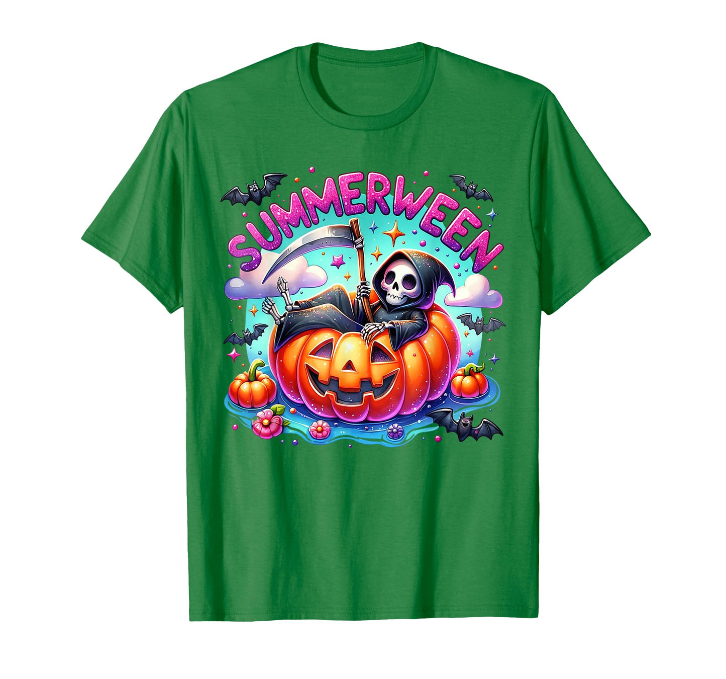 Summer Watermelon Summerween Vibes Skeleton Jack-O-Lantern T-Shirt