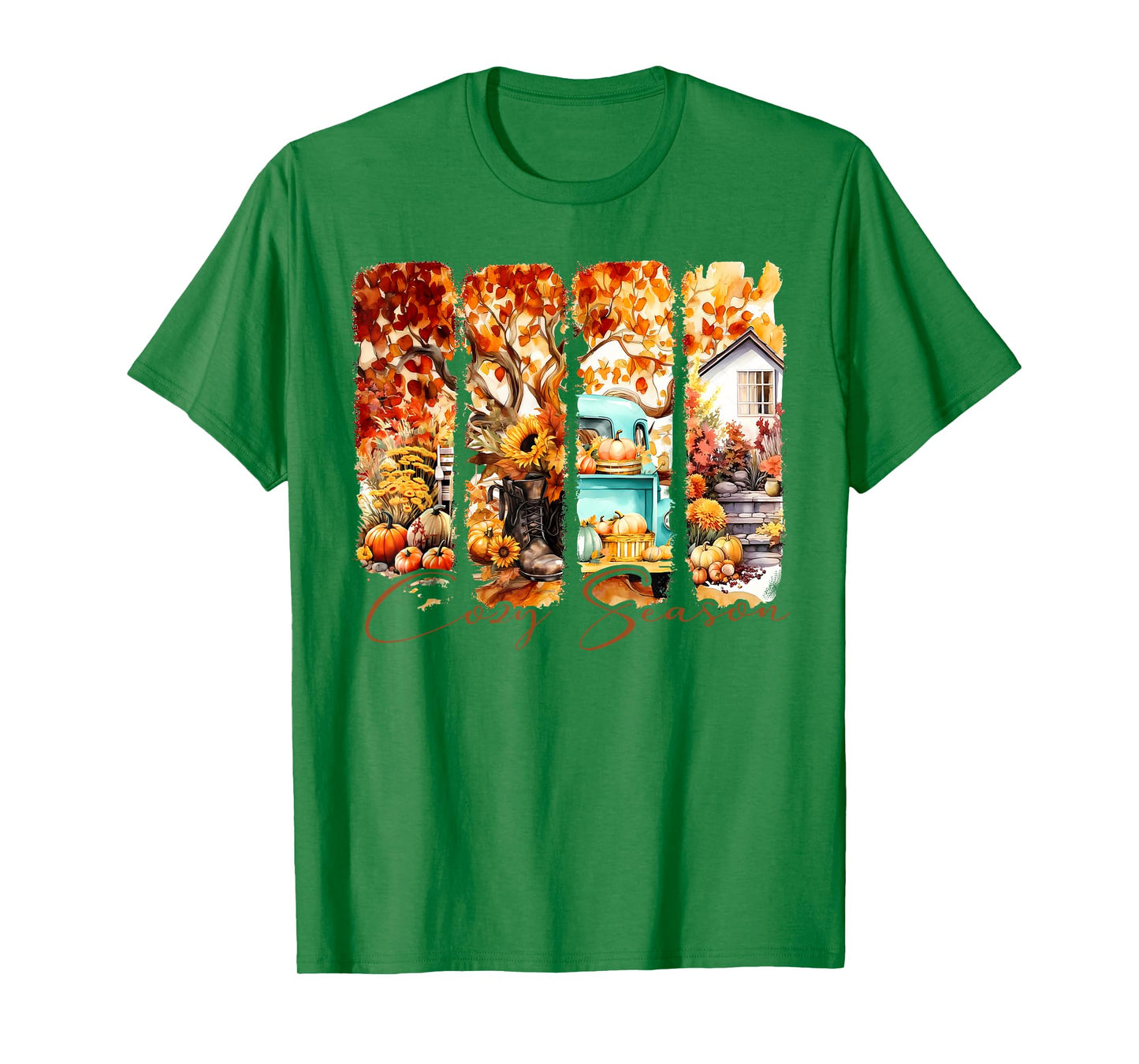 Cute Autumn Fall Season Pumpkin Truck Hat House Trees Cozy T-Shirt