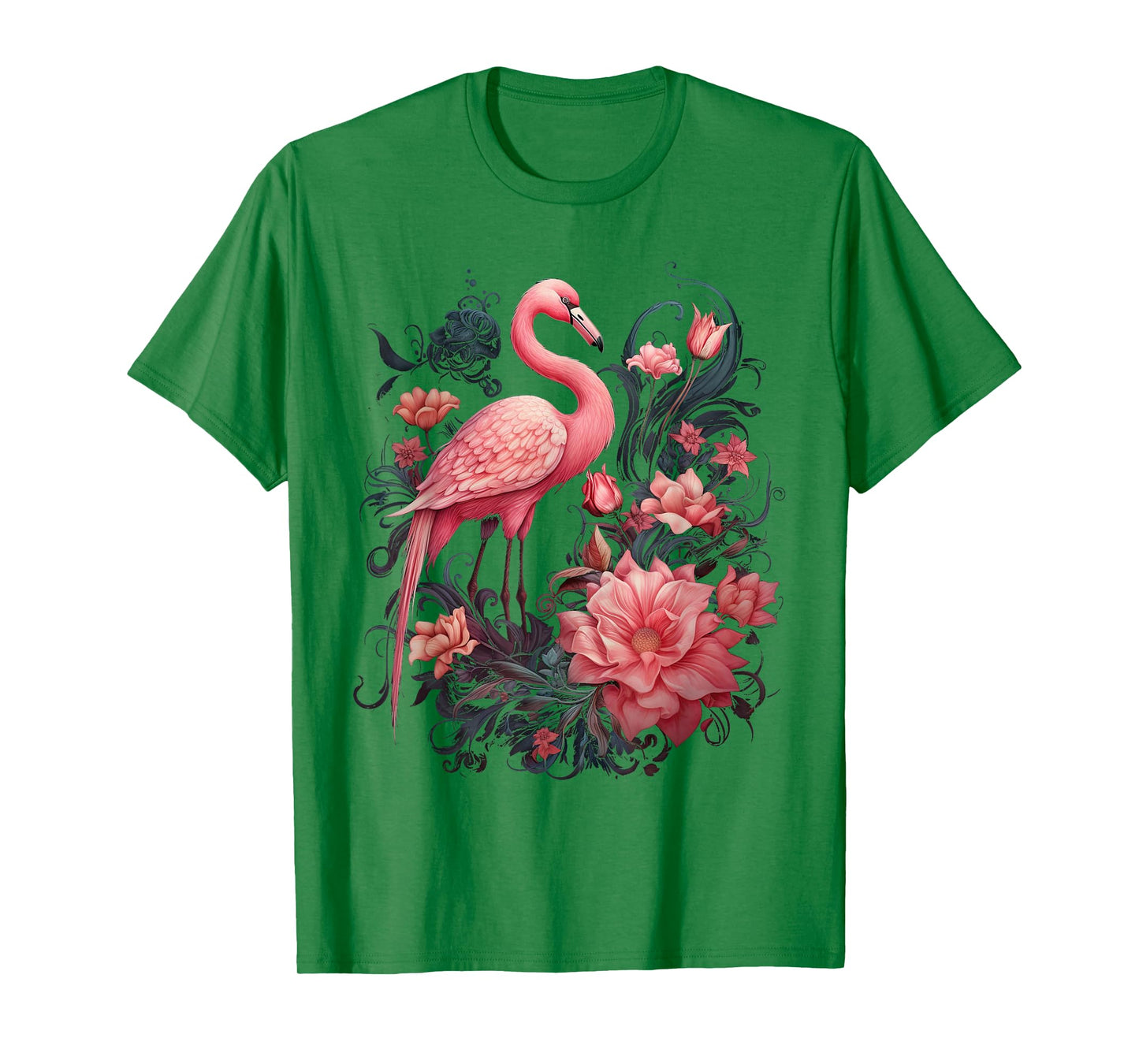 Flamingo and Flowers Floral Flamingos pink T-Shirt
